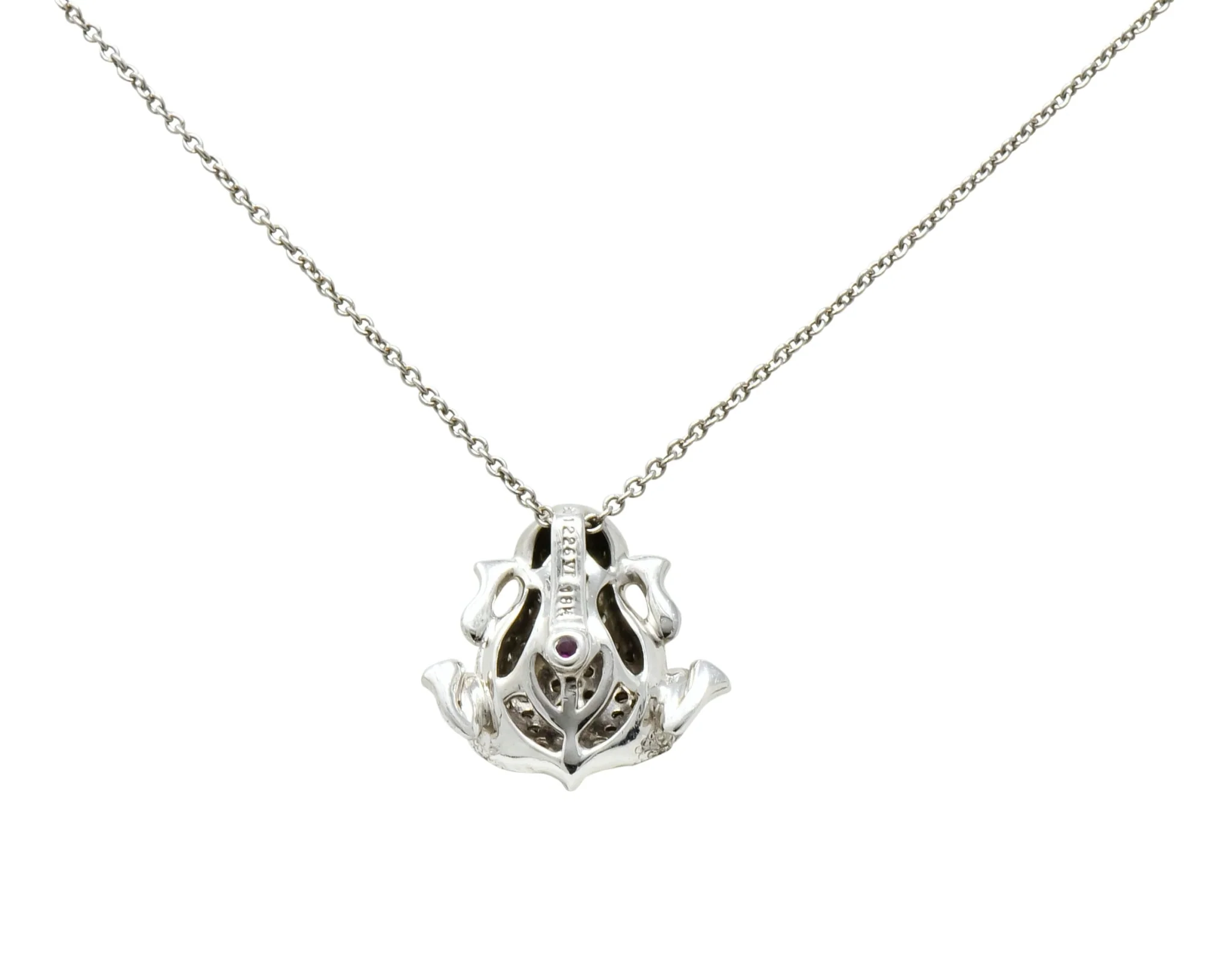 Roberto Coin Diamond 18 Karat White Gold Tiny Treasure Frog Pendant Necklace - Image 5