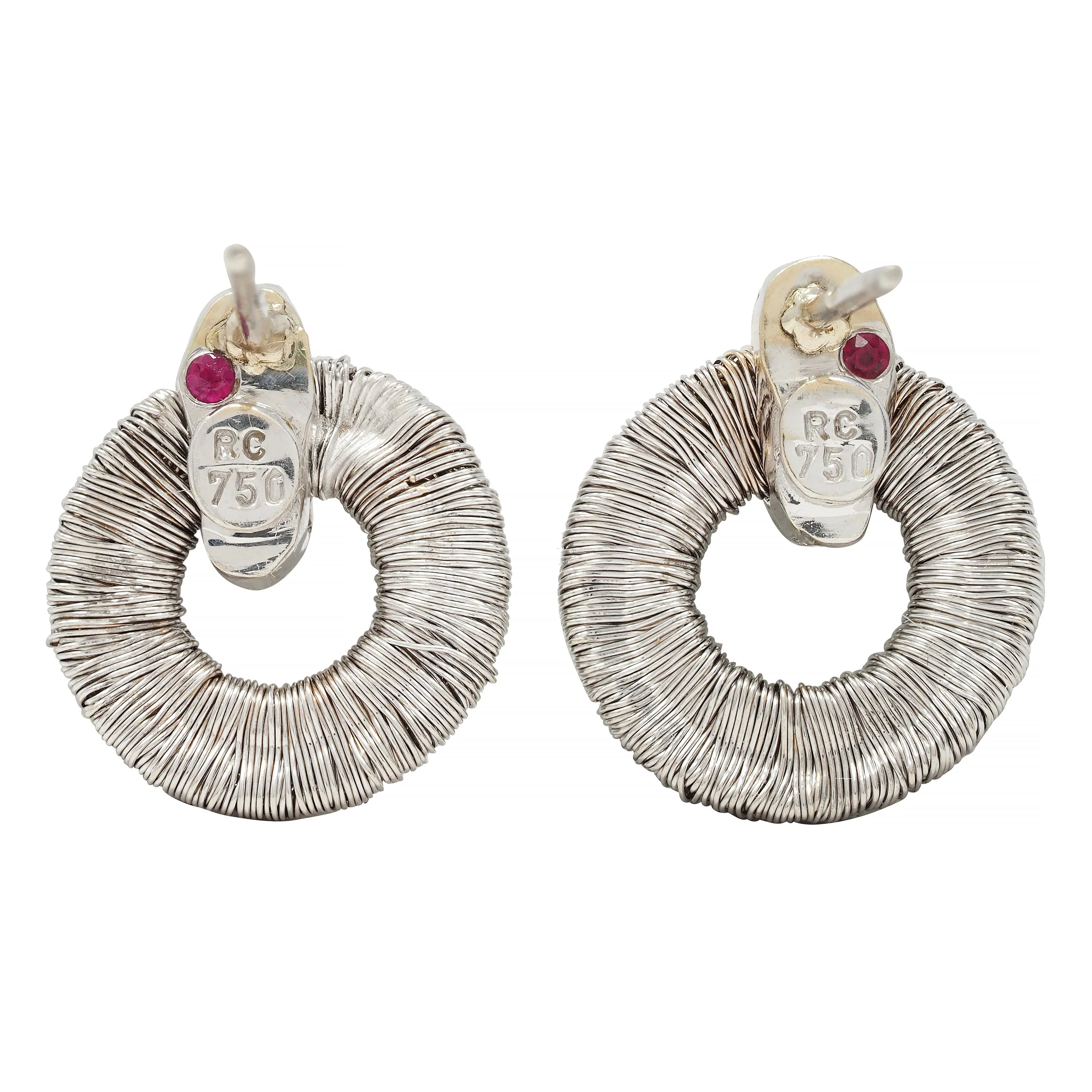 Roberto Coin Diamond 18 Karat White Gold Woven Silk Petite Woven Hoop Earrings - Image 6
