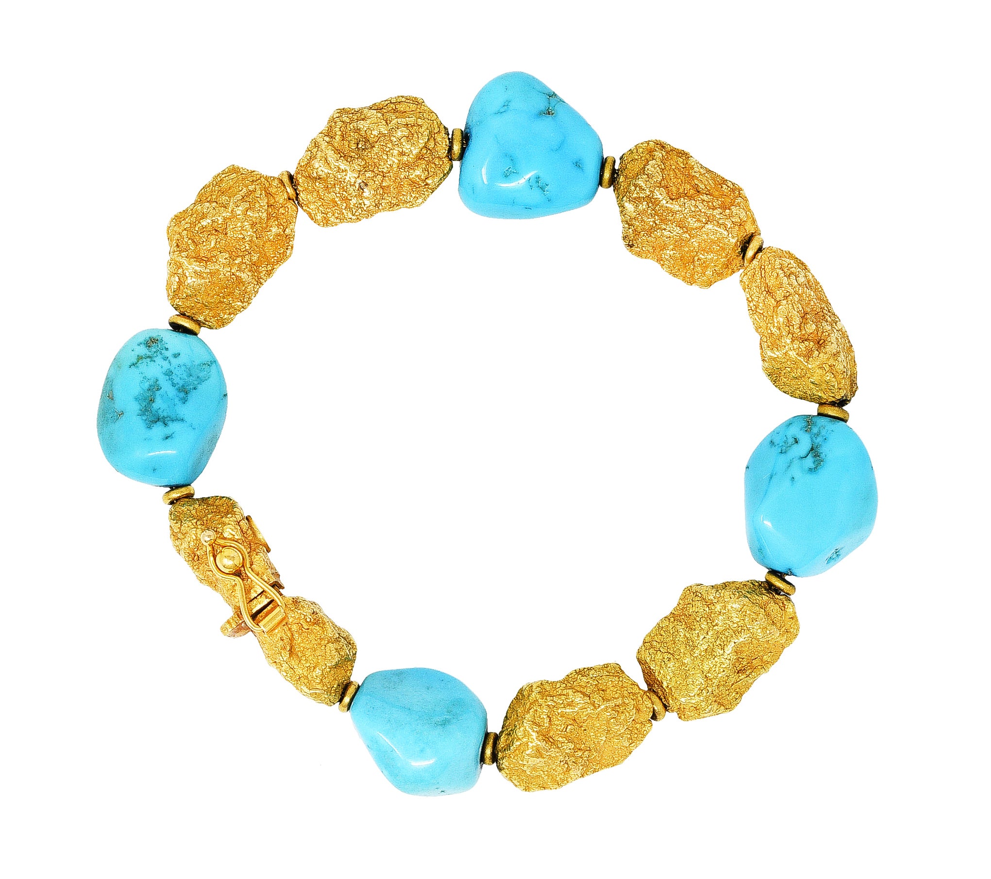 Roberto Coin Turquoise 18 Karat Gold Italian Nugget Bead Bracelet - Image 2