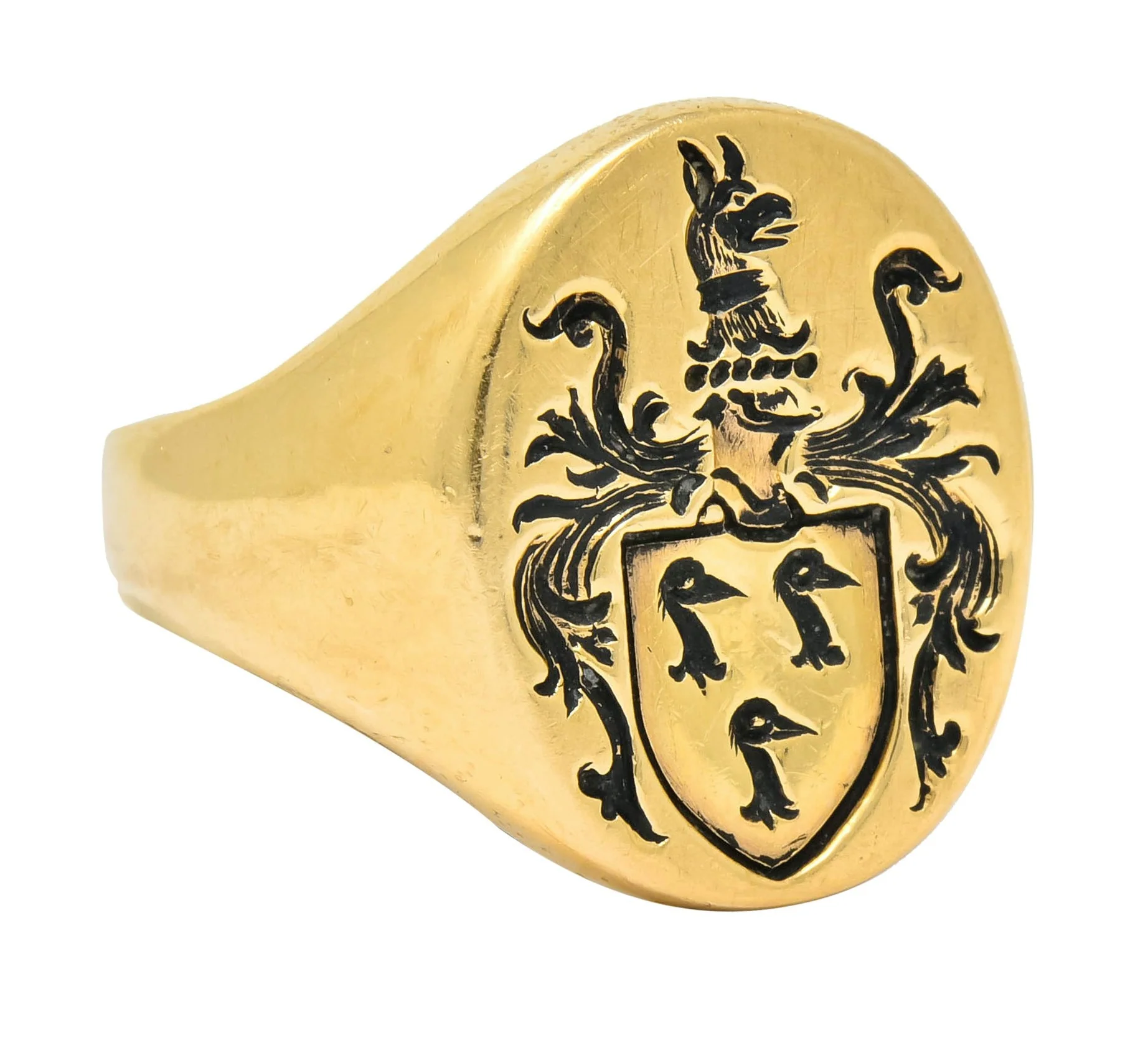 Robust Victorian 14 Karat Gold Crane Heraldry Unisex Signet Ring - Image 2