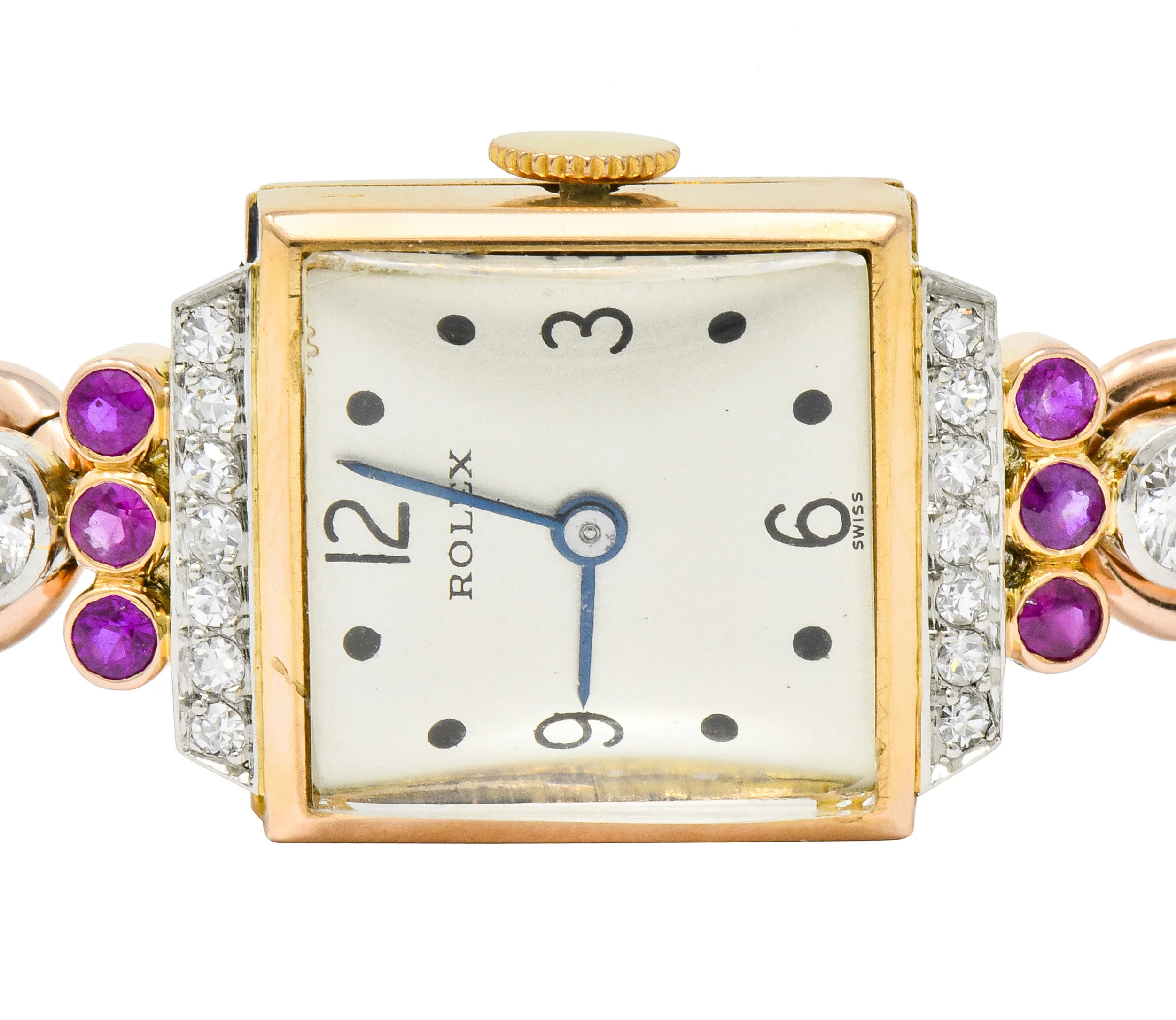 Rolex Retro Diamond Ruby 14 Karat Gold Watch Bracelet - Image 9