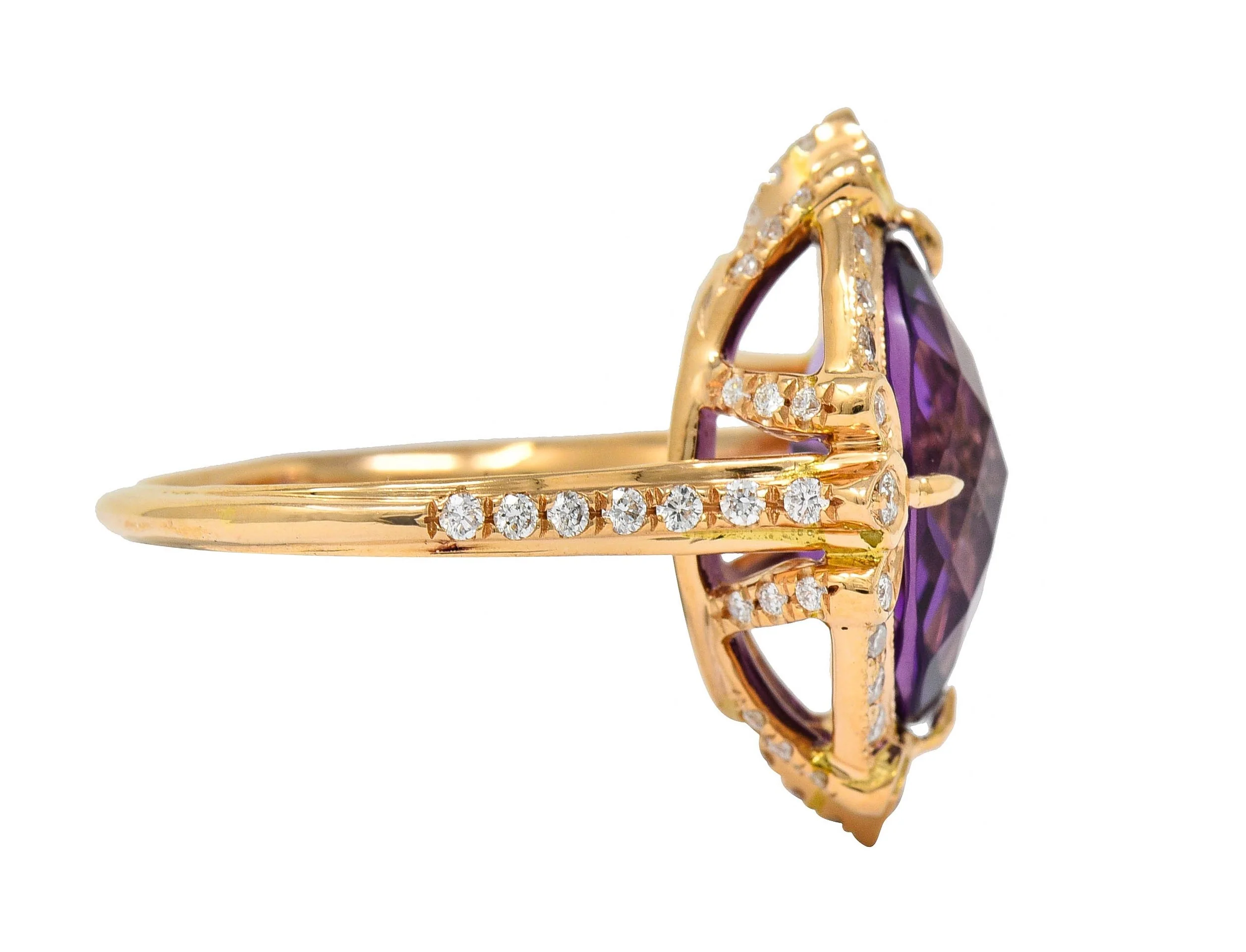 Romantic Amethyst Diamond 18 Karat Rose Gold Cocktail Ring - Image 3