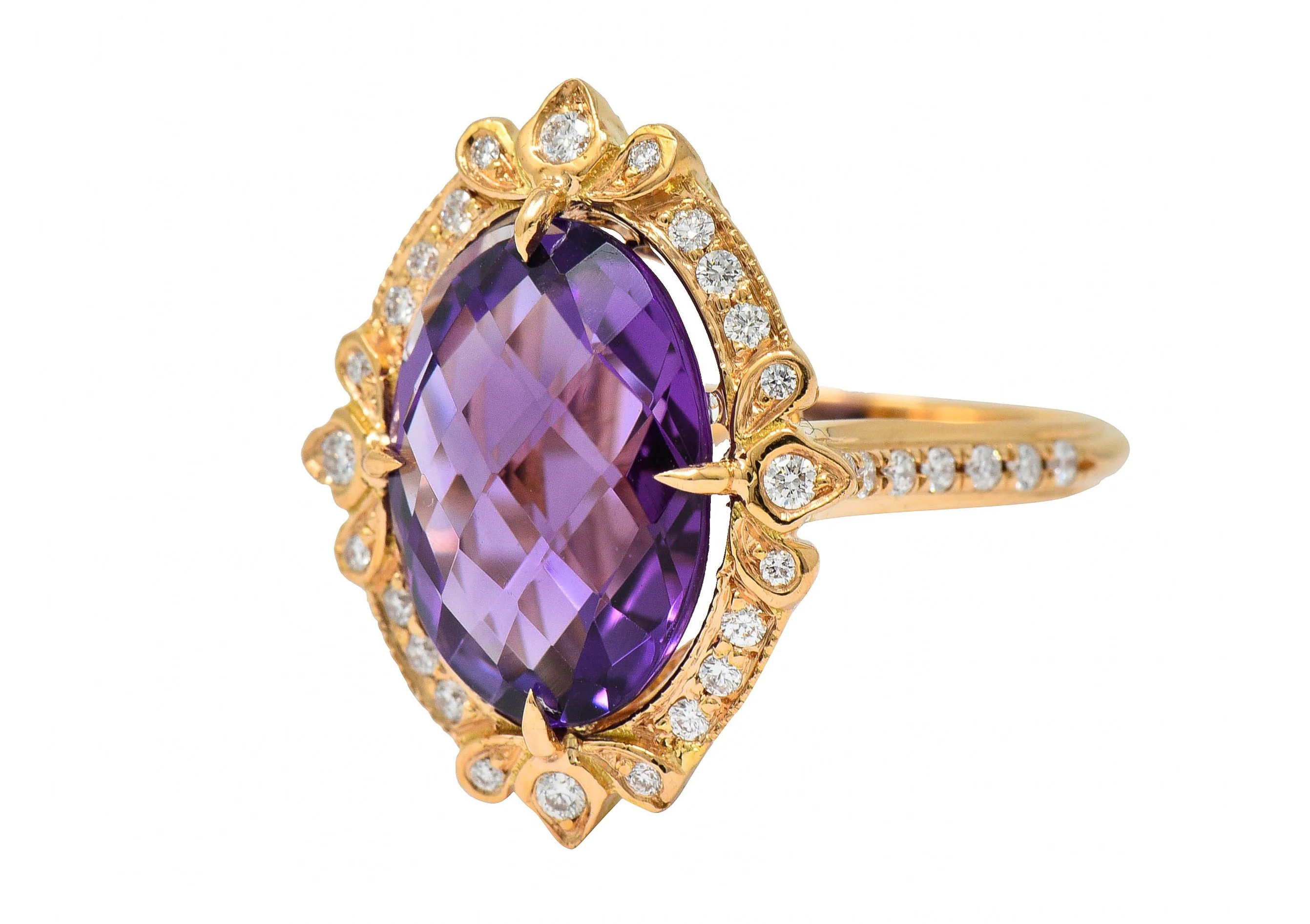 Romantic Amethyst Diamond 18 Karat Rose Gold Cocktail Ring - Image 6