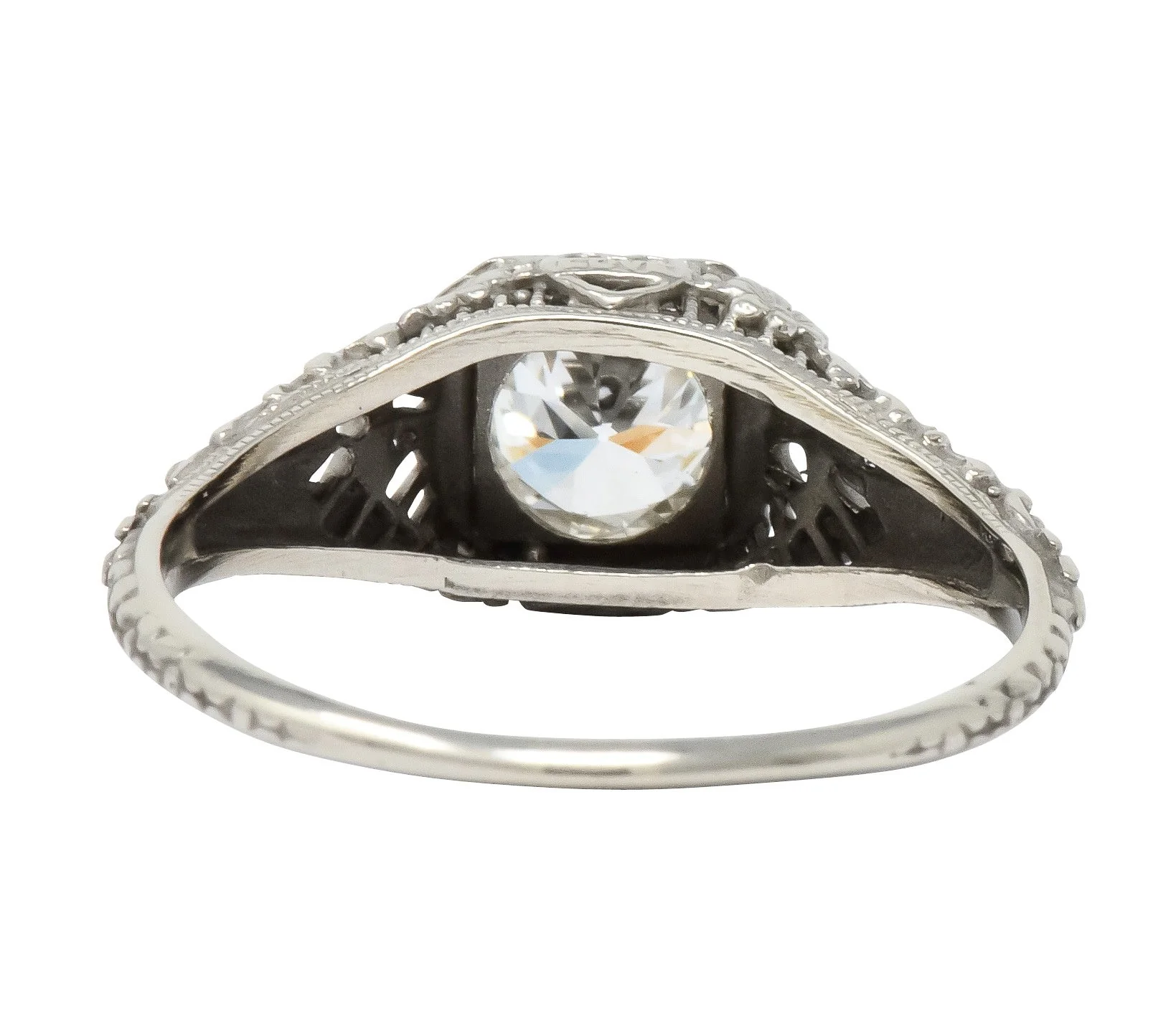 Romantic Edwardian 0.73 CTS Diamond 14 Karat White Gold Engagement Ring GIA - Image 8