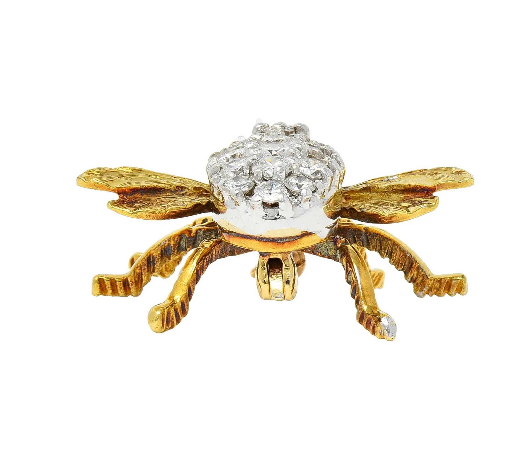 Rosenthal 1960's 1.16 CTW Diamond Ruby 18 Karat Two-Tone Gold Vintage Bee Bug Brooch - Image 10