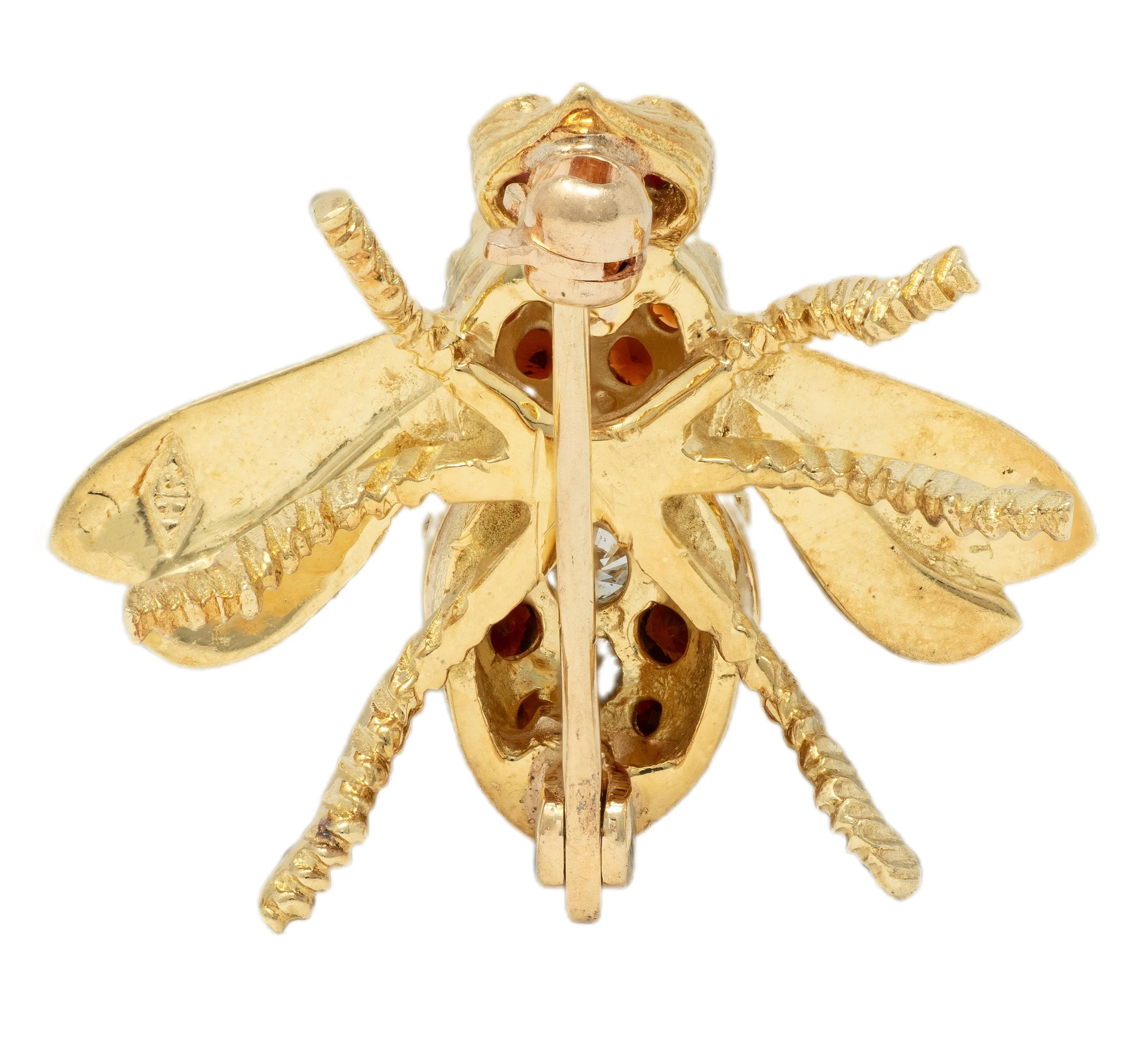 Rosenthal 1960's Diamond Ruby Citrine 18 Karat Yellow Gold Vintage Bee Bug Brooch - Image 4