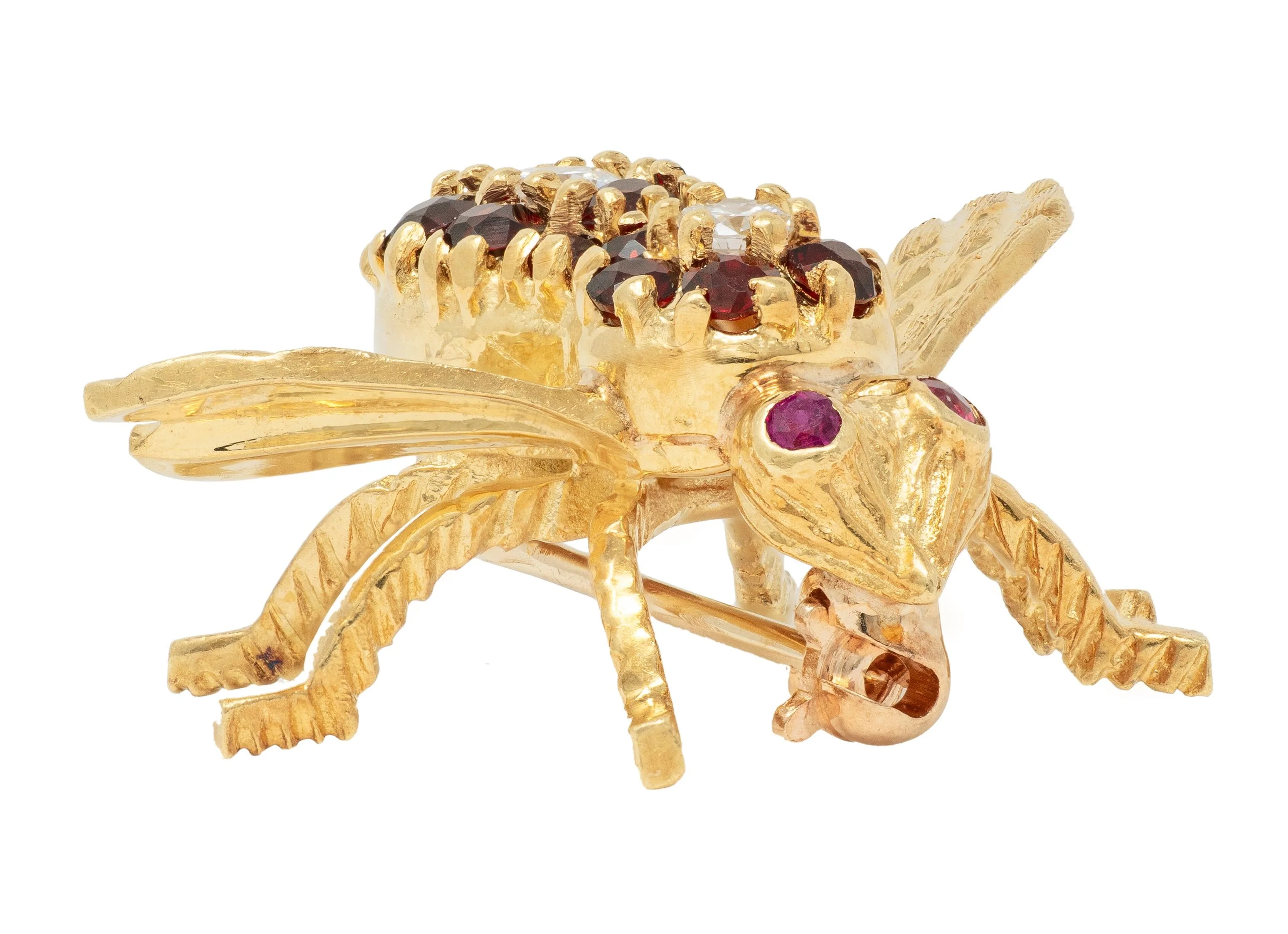 Rosenthal 1960's Diamond Ruby Citrine 18 Karat Yellow Gold Vintage Bee Bug Brooch - Image 7