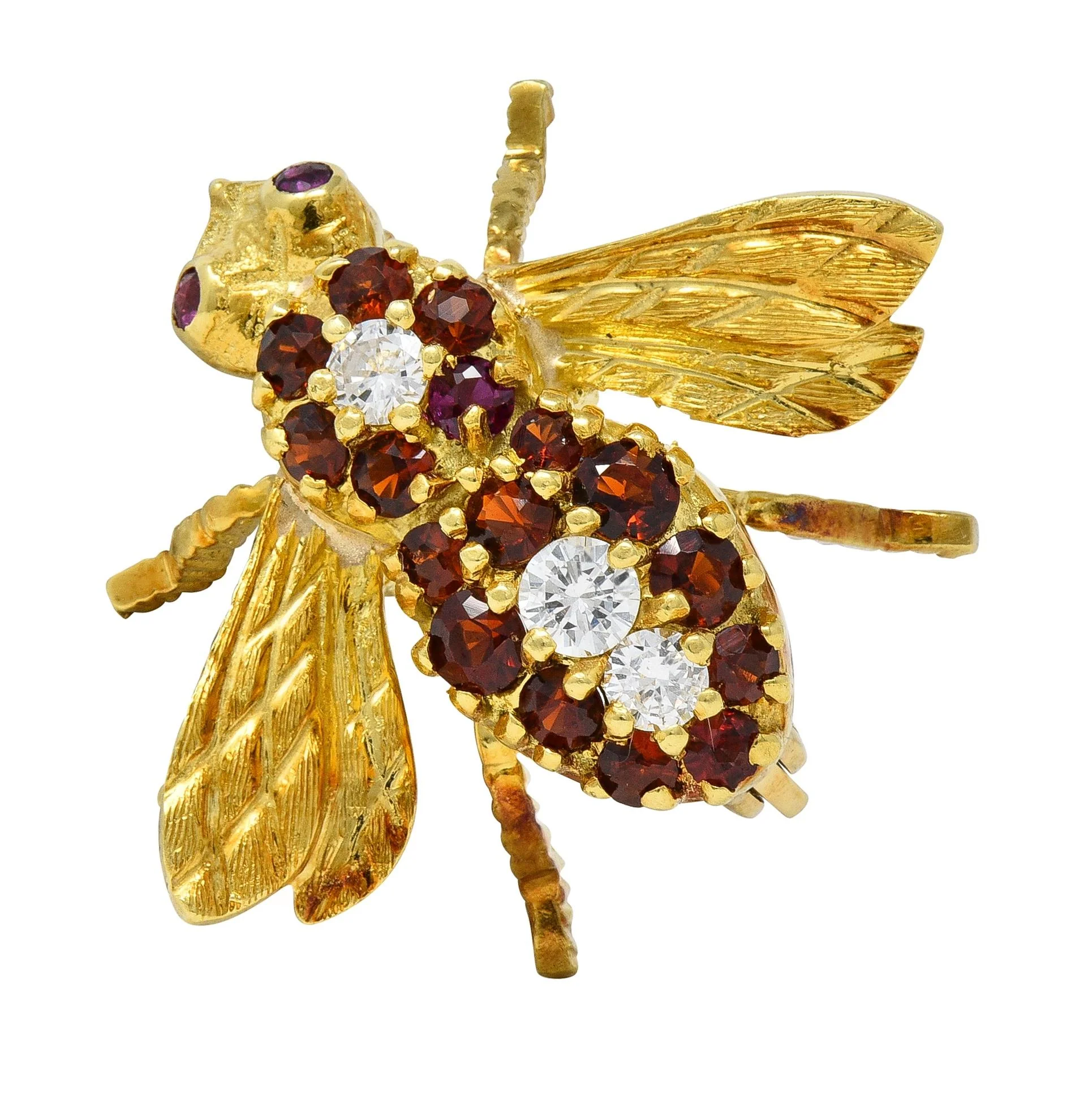 Rosenthal 1960's Diamond Ruby Citrine 18 Karat Yellow Gold Vintage Bee Bug Brooch - Image 3