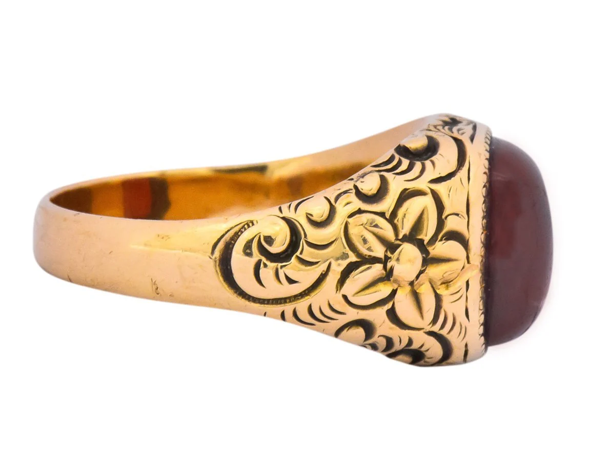 Rudolph Deutsch Co. Victorian Garnet 14 Karat Gold Floral Ring - Image 3