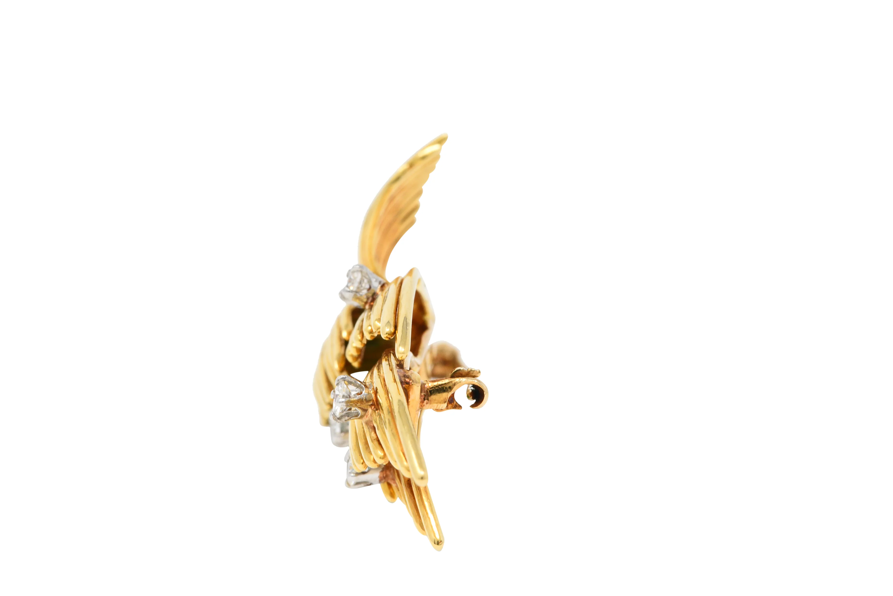Ruser Jade Baroque Pearl Diamond Sapphire Platinum 18 Karat Gold Bird Brooch Circa 1960 - Image 5