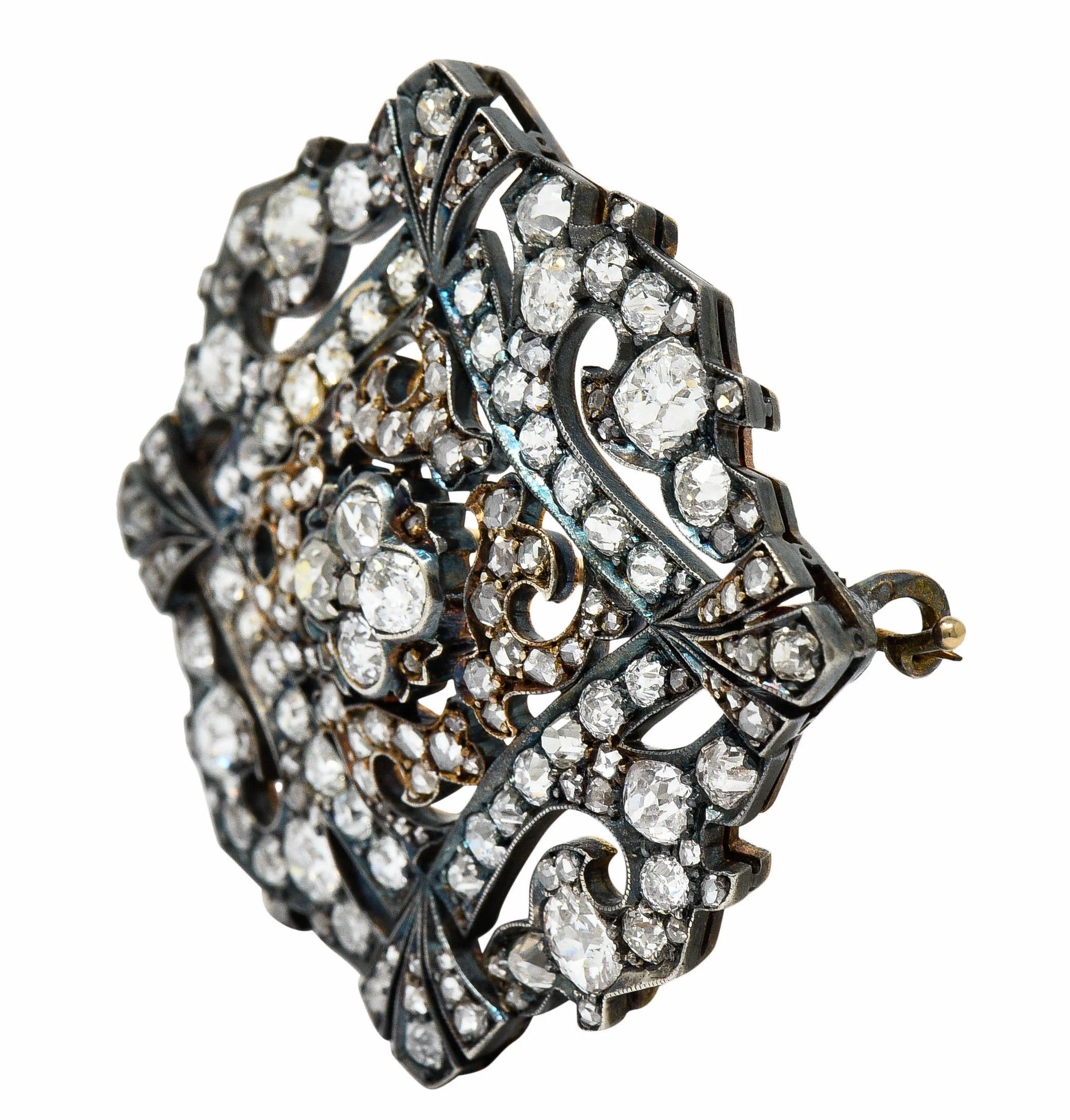Russian 9.30 CTW Diamond Silver-Topped 14 Karat Gold Statement Brooch - Image 2