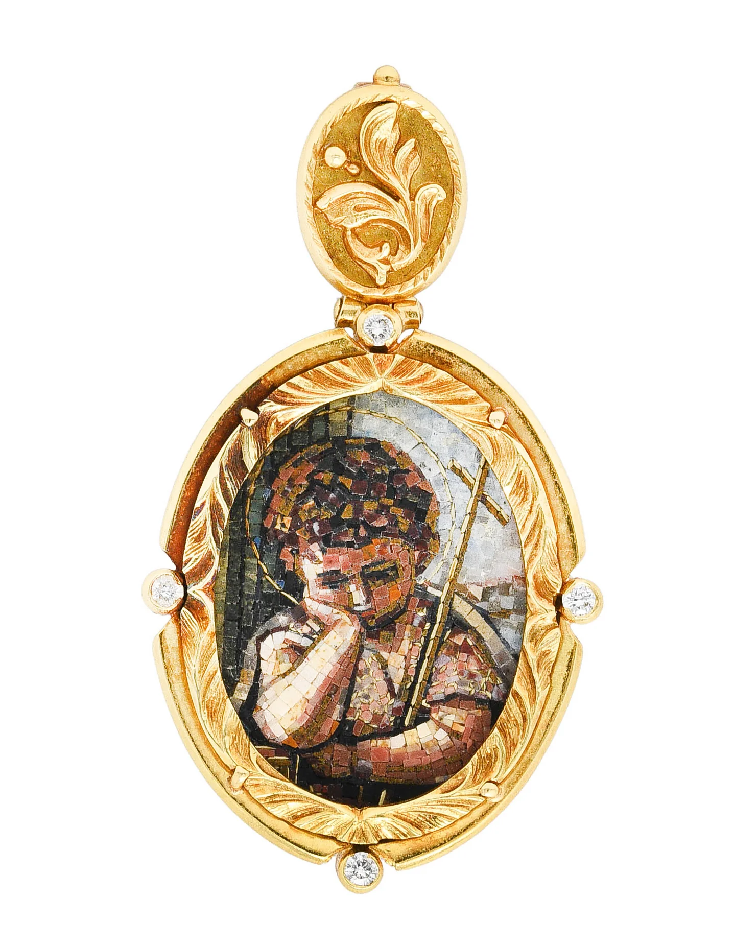 Russian Diamond Micro Mosaic 18 Karat Gold John the Baptist Pendant