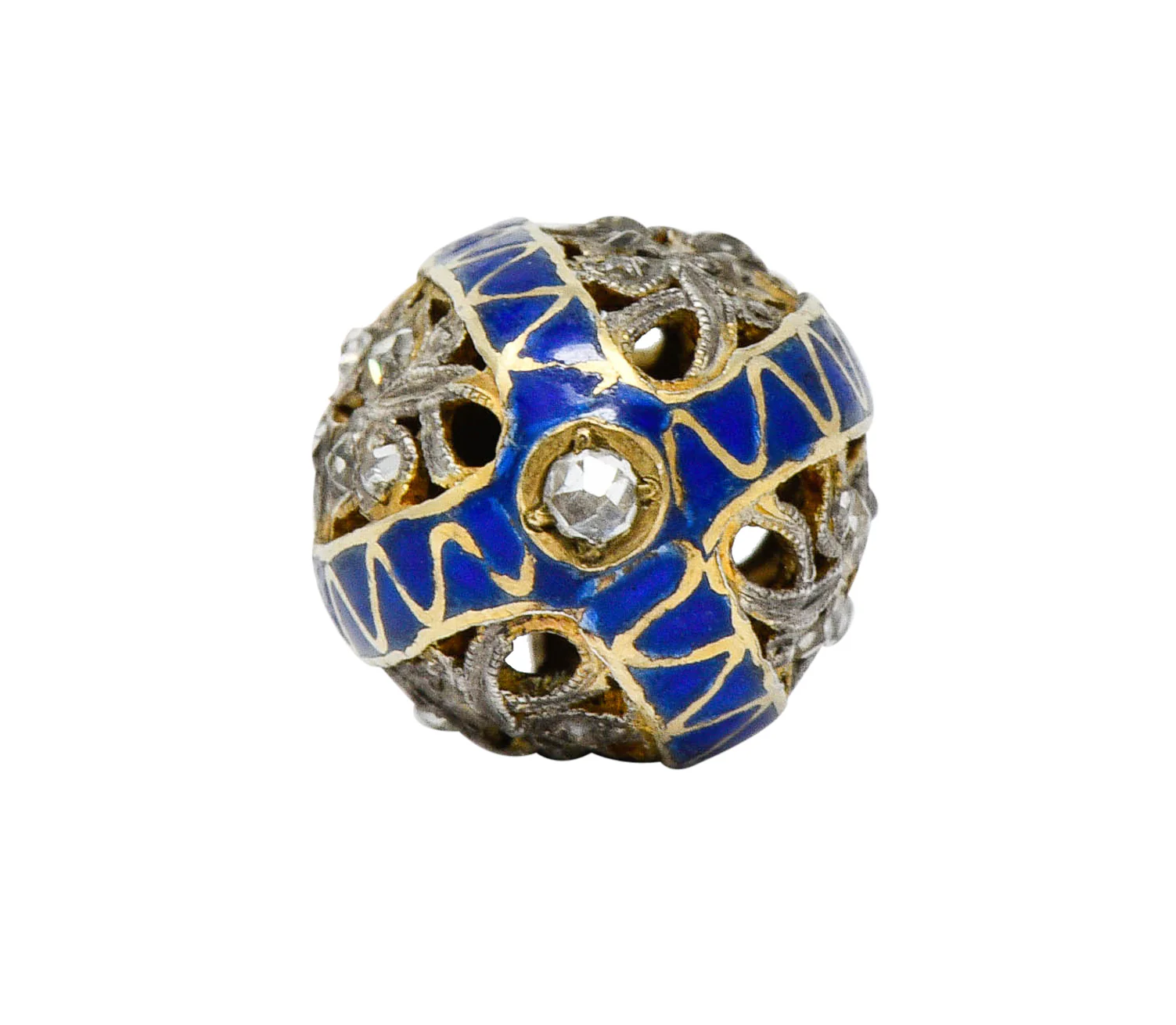 Russian Rose Cut Diamond Sterling Silver 14 Karat Gold Egg Pendant Necklace Circa 1920 - Image 9