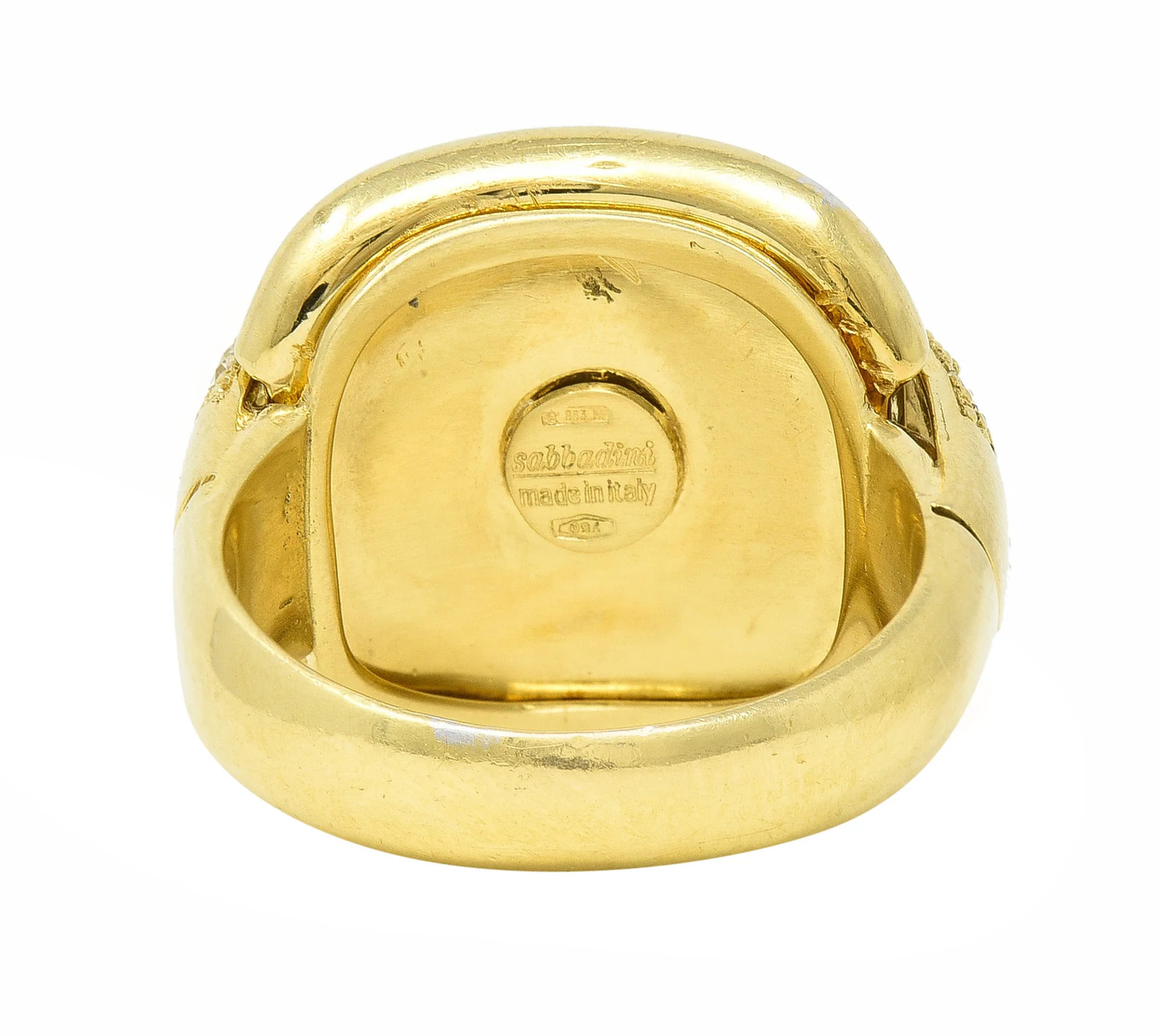 Sabbadini 1980's 0.56 CTW Diamond Carved Rock Crystal Quartz 18 Karat Yellow Gold Vintage Ring - Image 5