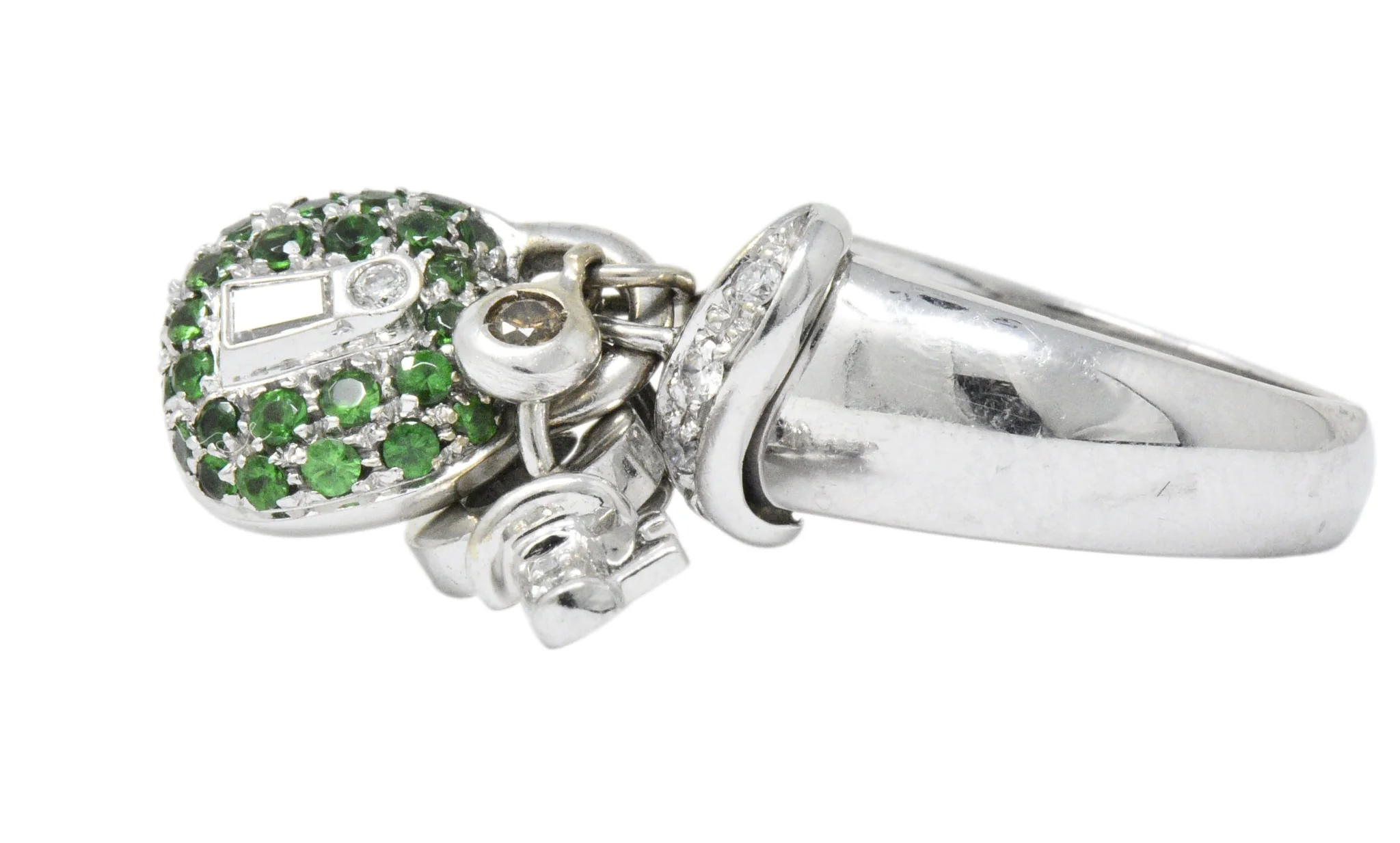 Salavetti 0.75 CTW Diamond Brown Diamond Tsavorite 18 Karat White Gold Lock Ring - Image 7