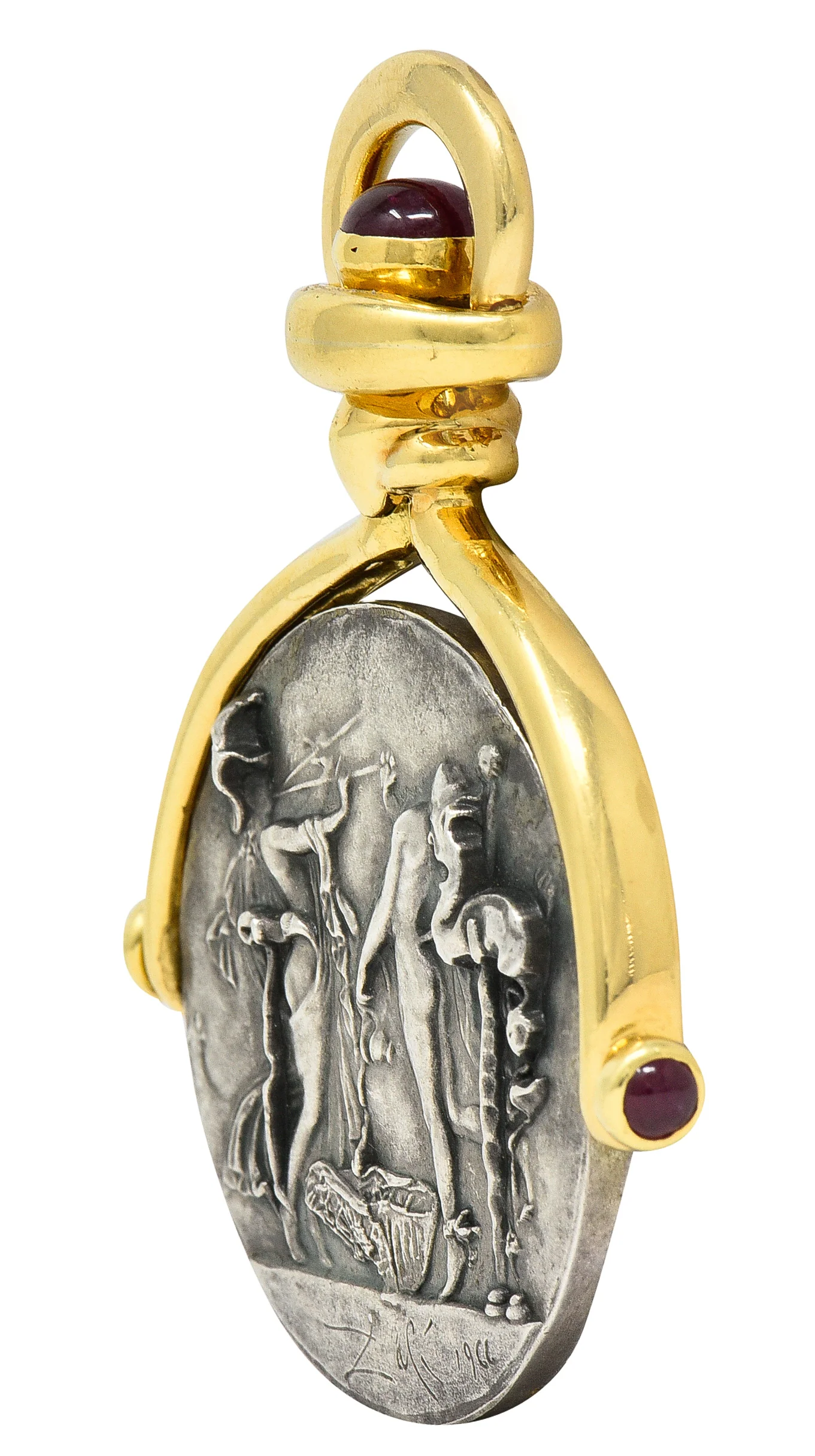 Salvador Dali Ruby 18 Karat Gold Silver Dionysus Athena Flip Coin Pendant - Image 5