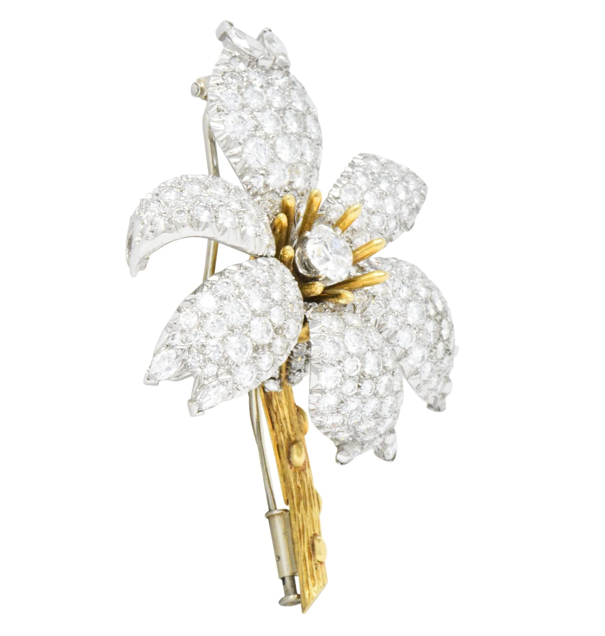 Schlumberger Tiffany & Co. 10.90 CTW Diamond Platinum 18 Karat Gold Flower Brooch - Image 2