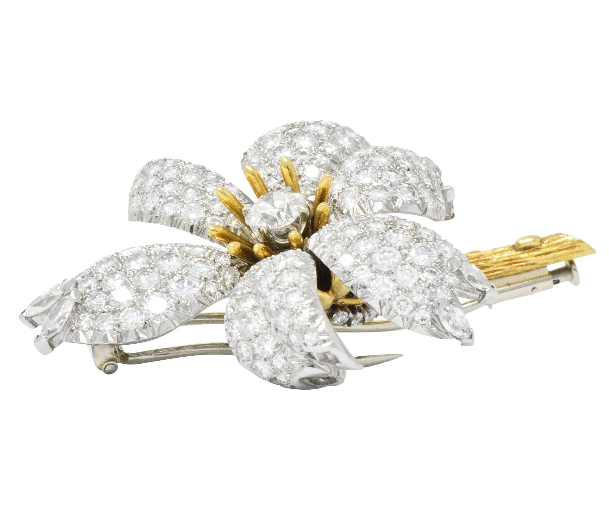 Schlumberger Tiffany & Co. 10.90 CTW Diamond Platinum 18 Karat Gold Flower Brooch - Image 5