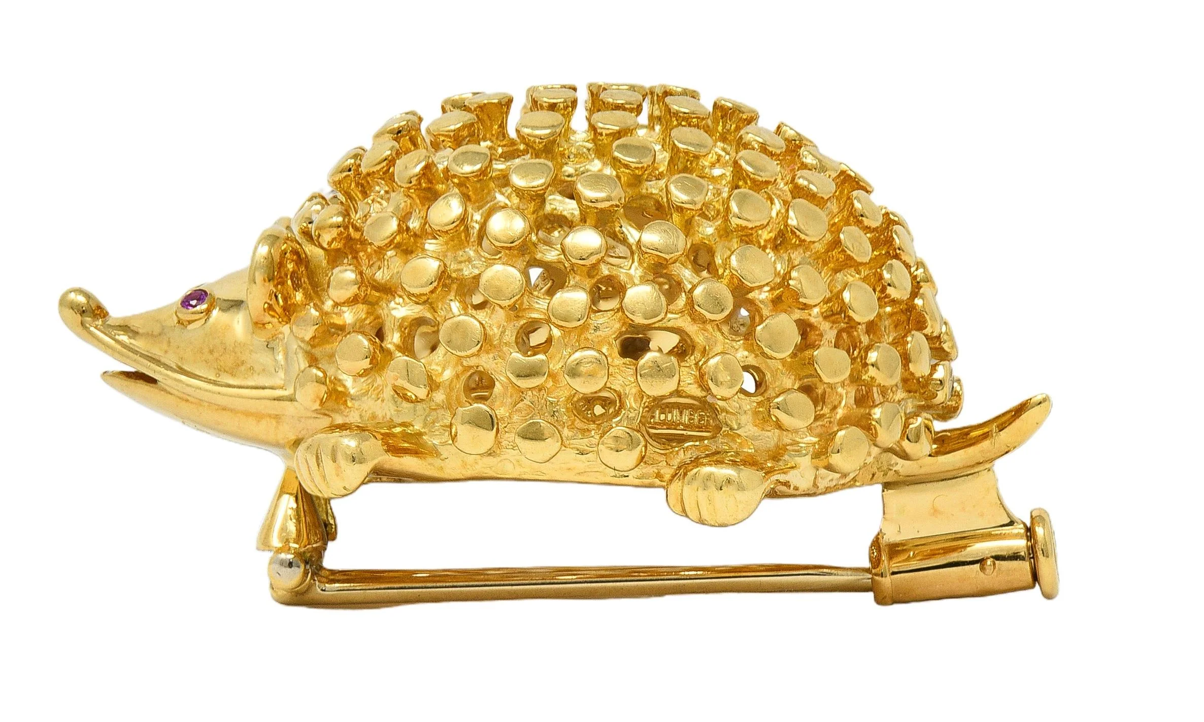 Schlumberger Tiffany & Co. 1980's Ruby 18 Karat Yellow Gold Vintage Hedgehog Brooch - Image 8