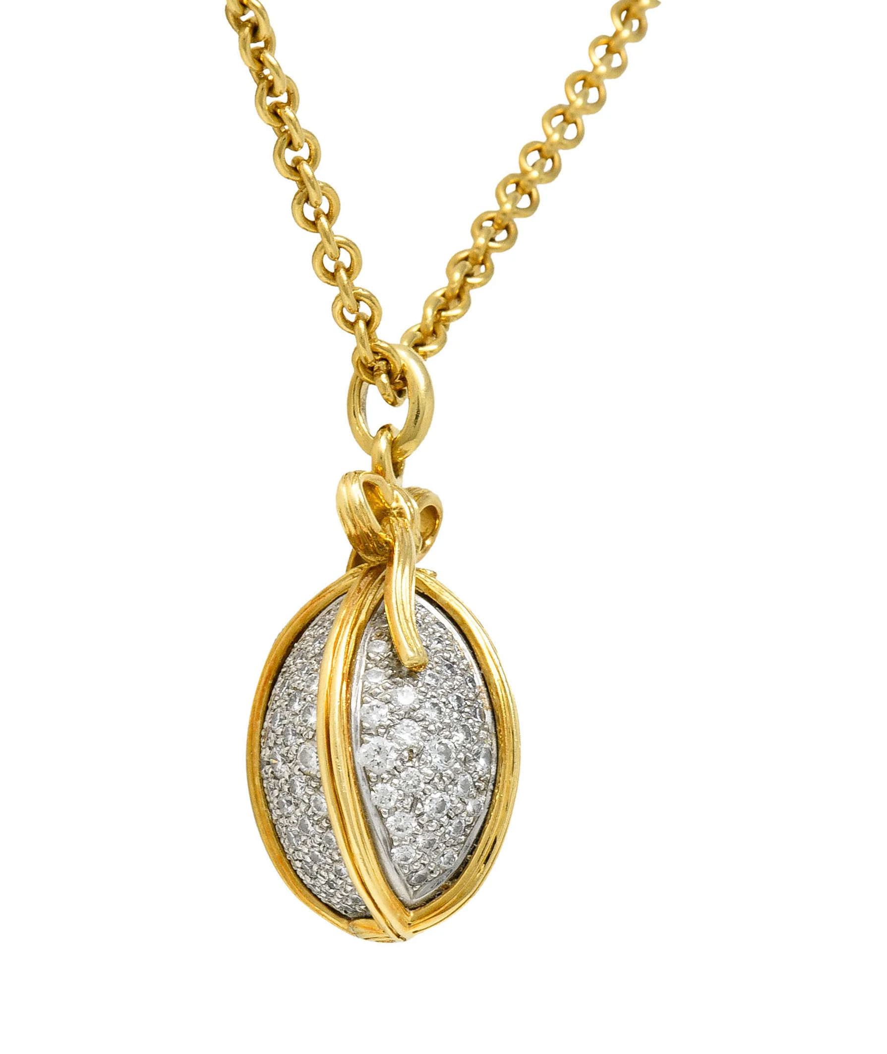 Schlumberger Tiffany & Co. 2.75 CTW Pave Diamond 18 Karat Gold Platinum Large Egg Pendant