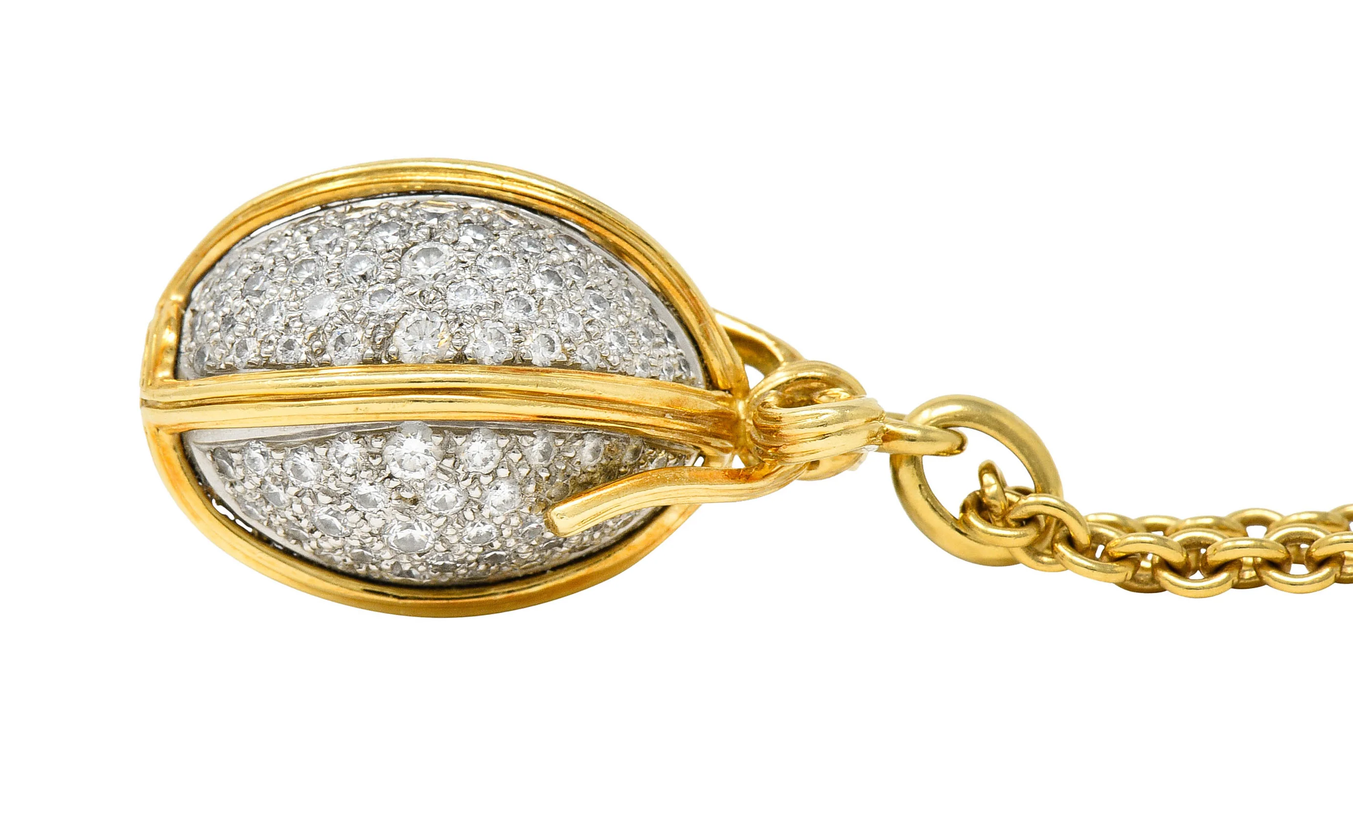 Schlumberger Tiffany & Co. 2.75 CTW Pave Diamond 18 Karat Gold Platinum Large Egg Pendant - Image 11
