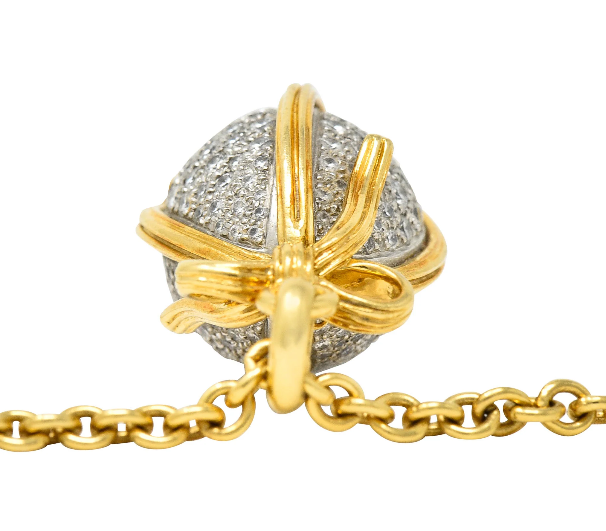 Schlumberger Tiffany & Co. 2.75 CTW Pave Diamond 18 Karat Gold Platinum Large Egg Pendant - Image 12