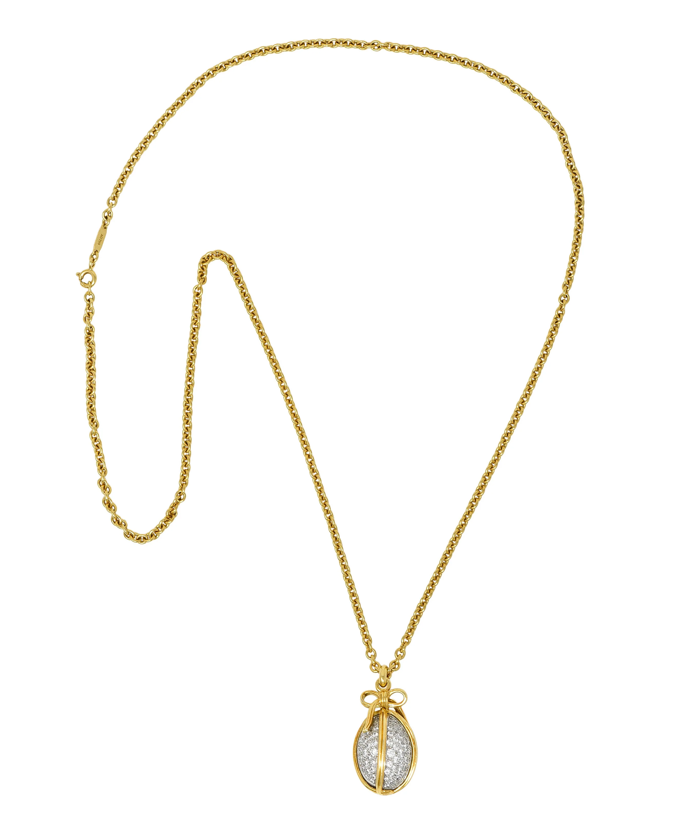 Schlumberger Tiffany & Co. 2.75 CTW Pave Diamond 18 Karat Gold Platinum Large Egg Pendant - Image 3