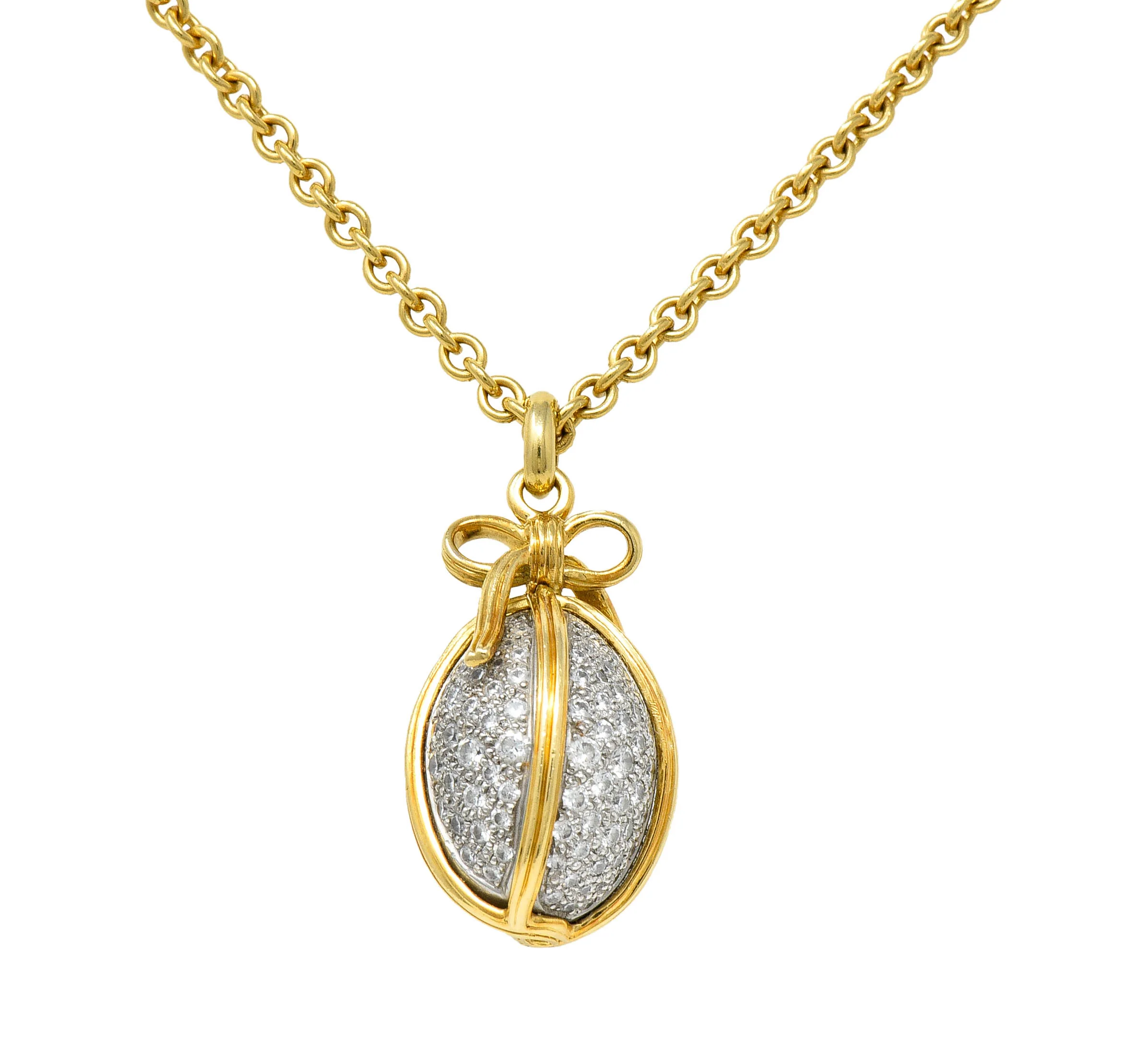 Schlumberger Tiffany & Co. 2.75 CTW Pave Diamond 18 Karat Gold Platinum Large Egg Pendant - Image 4