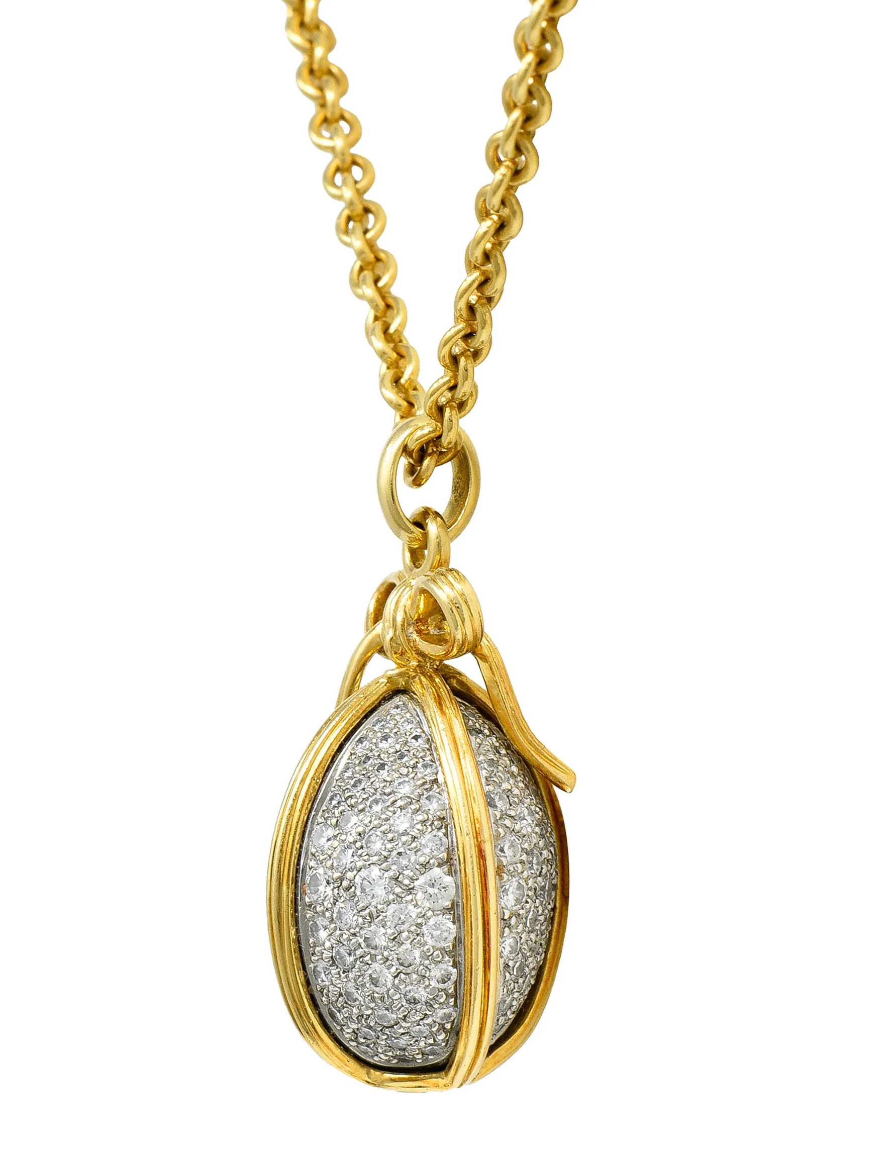 Schlumberger Tiffany & Co. 2.75 CTW Pave Diamond 18 Karat Gold Platinum Large Egg Pendant - Image 5