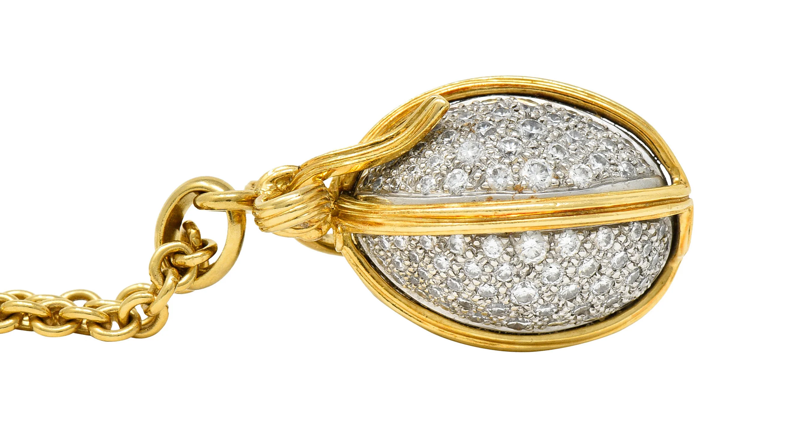 Schlumberger Tiffany & Co. 2.75 CTW Pave Diamond 18 Karat Gold Platinum Large Egg Pendant - Image 9