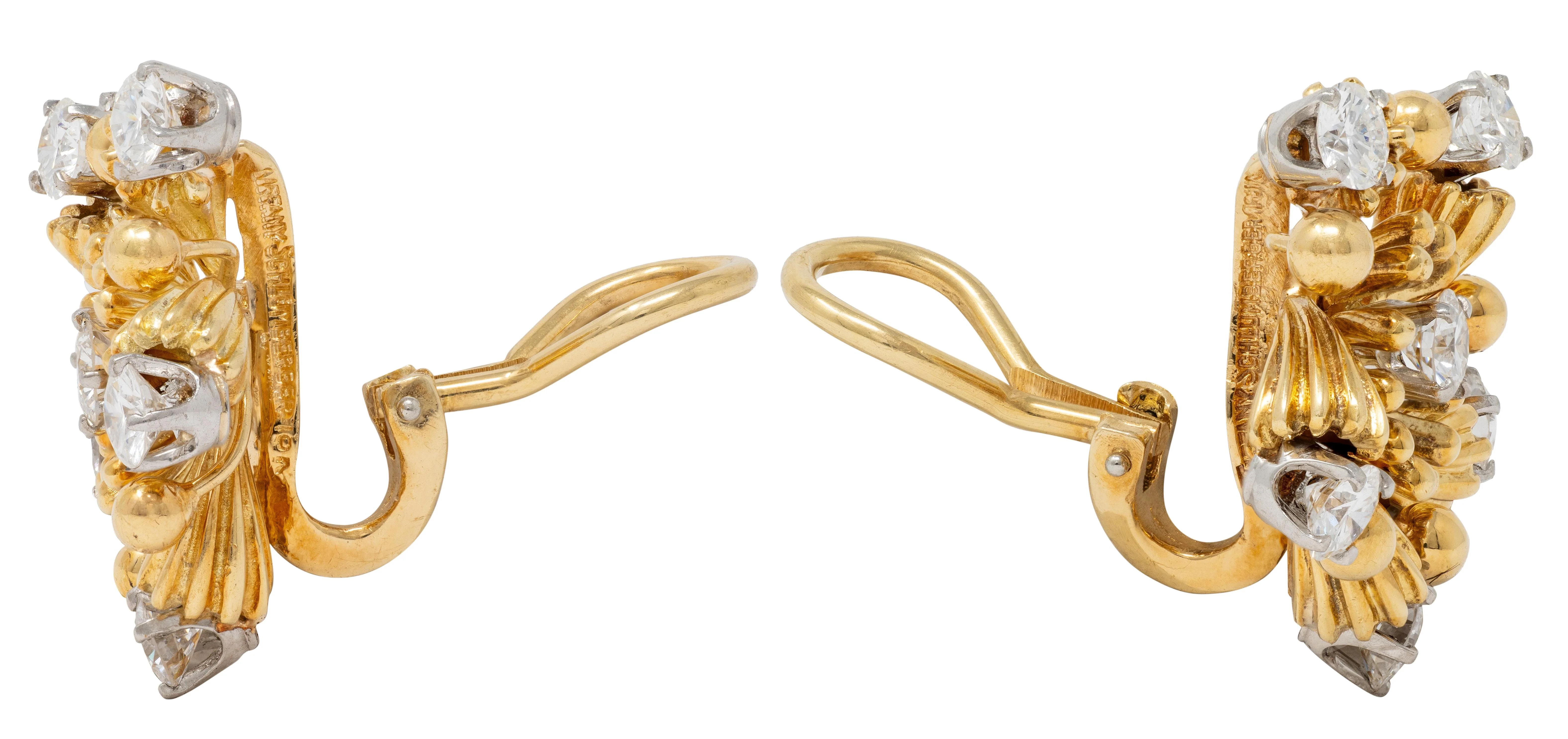 Schlumberger Tiffany & Co. Diamond 18 Karat Yellow Gold Platinum Vintage Star Burst Earrings - Image 5