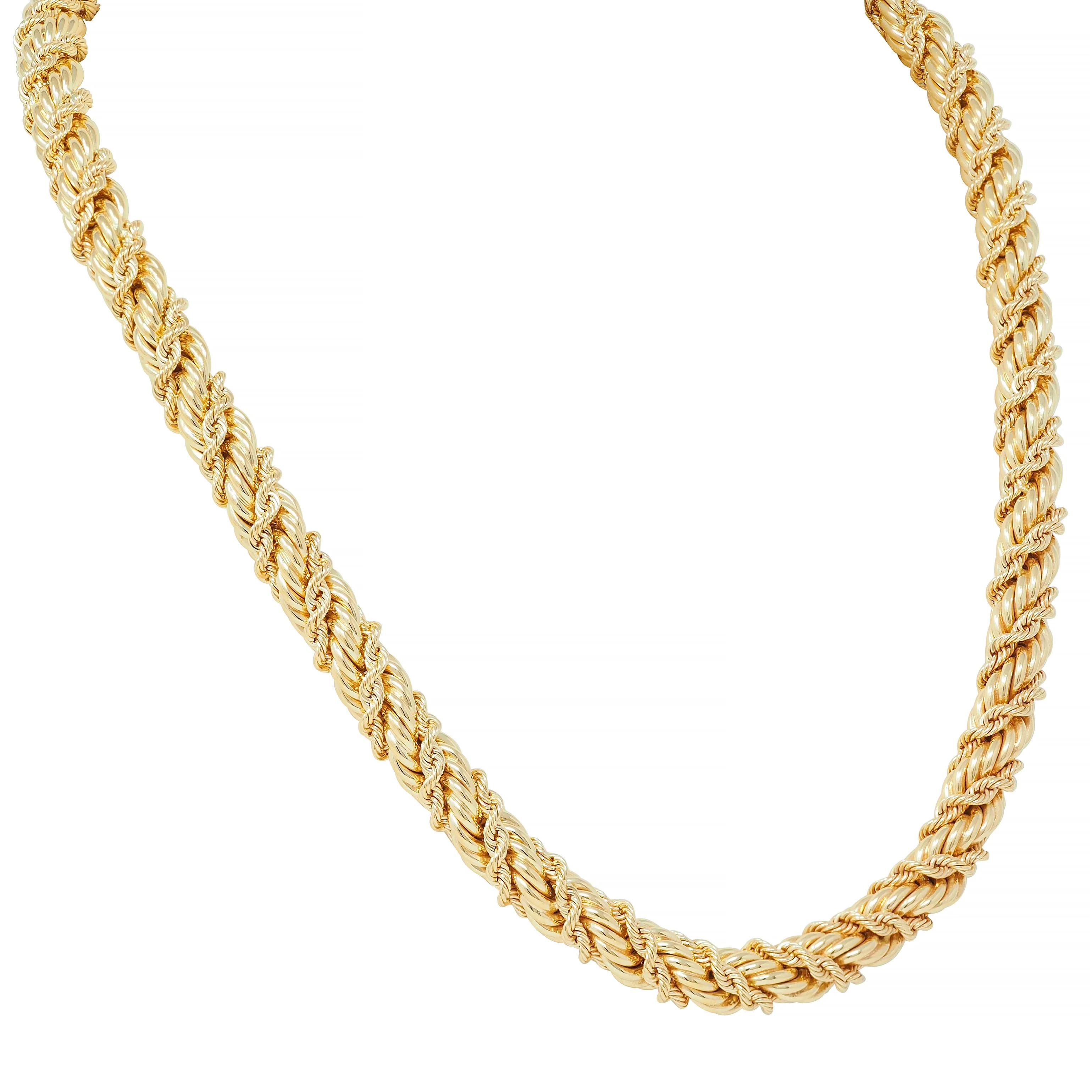 Schlumberger Tiffany & Co. Emerald 18 Karat Yellow Gold Twisted Rope Vintage Necklace - Image 4