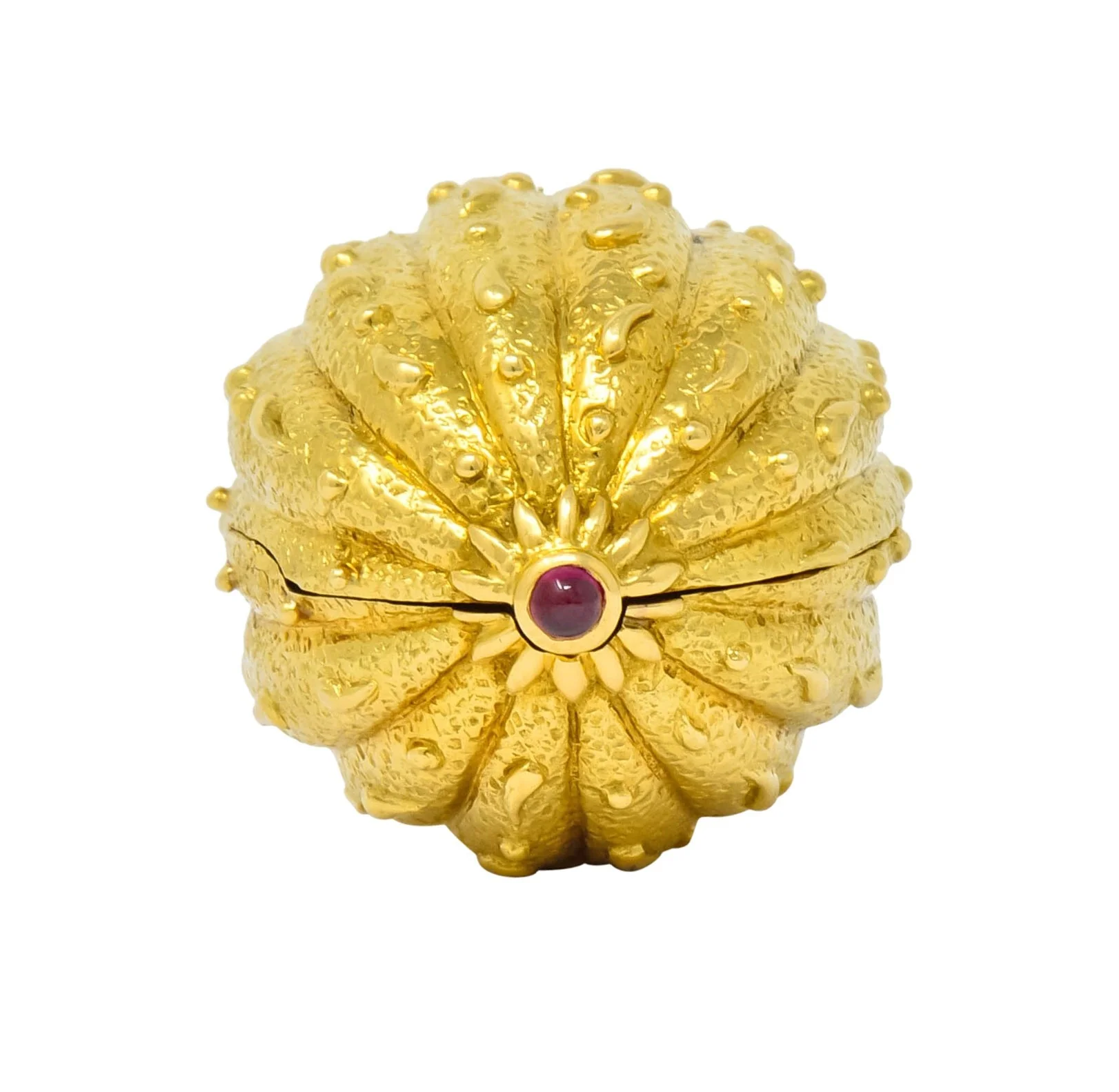 Schlumberger Tiffany & Co. Ruby 18 Karat Gold Walnut Pill Box Circa 1960 - Image 4