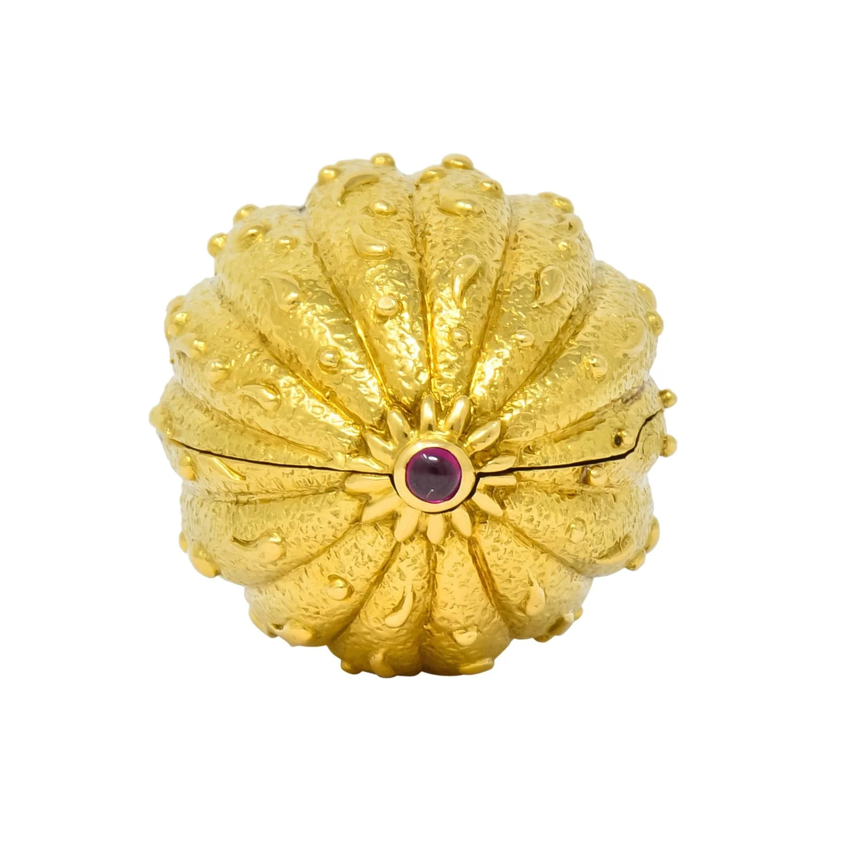 Schlumberger Tiffany & Co. Ruby 18 Karat Gold Walnut Pill Box Circa 1960 - Image 7