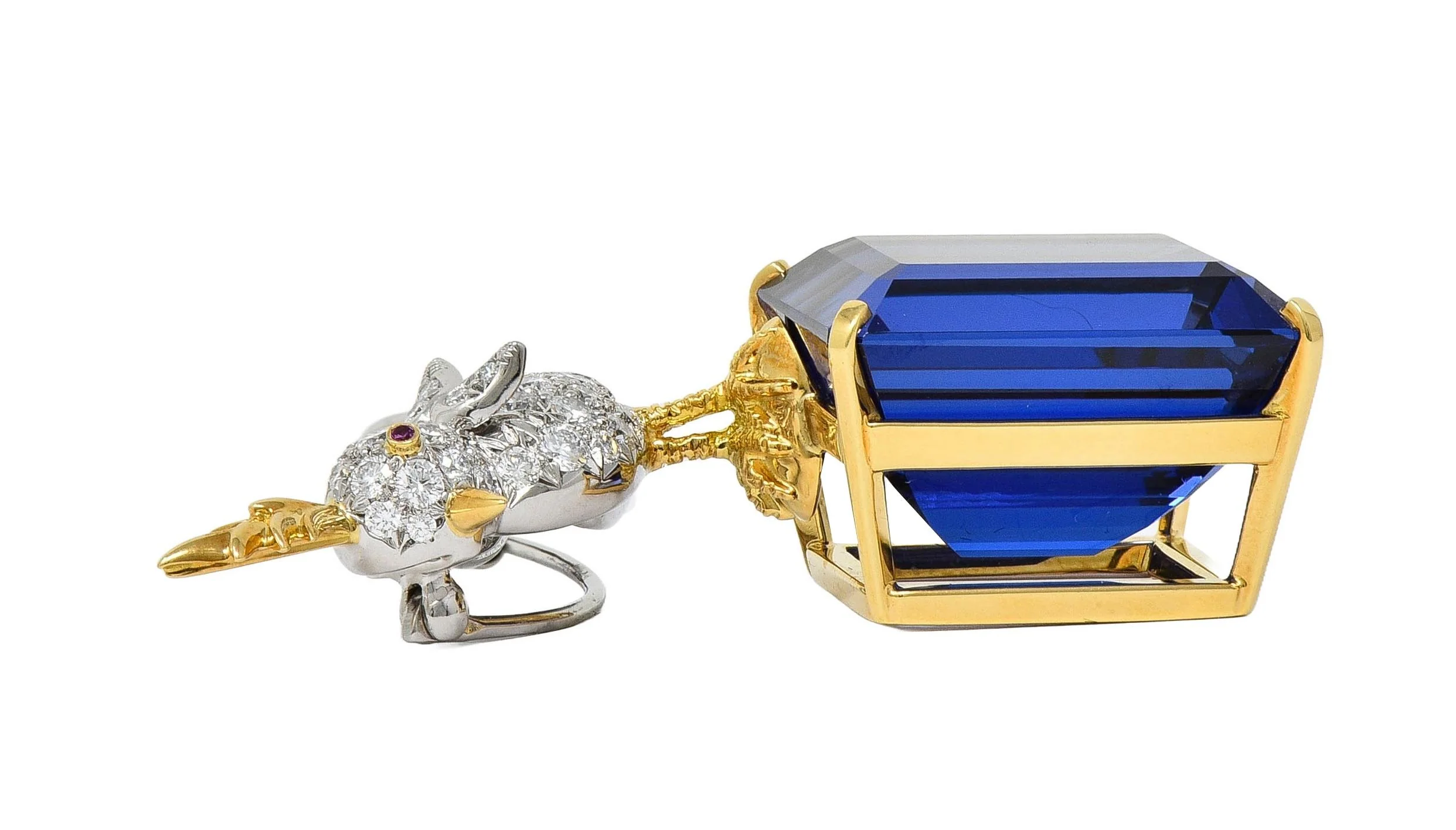 Schlumberger Tiffany & Co. Tanzanite Diamond Platinum 18 Karat Gold Bird On A Rock Unisex Brooch - Image 9
