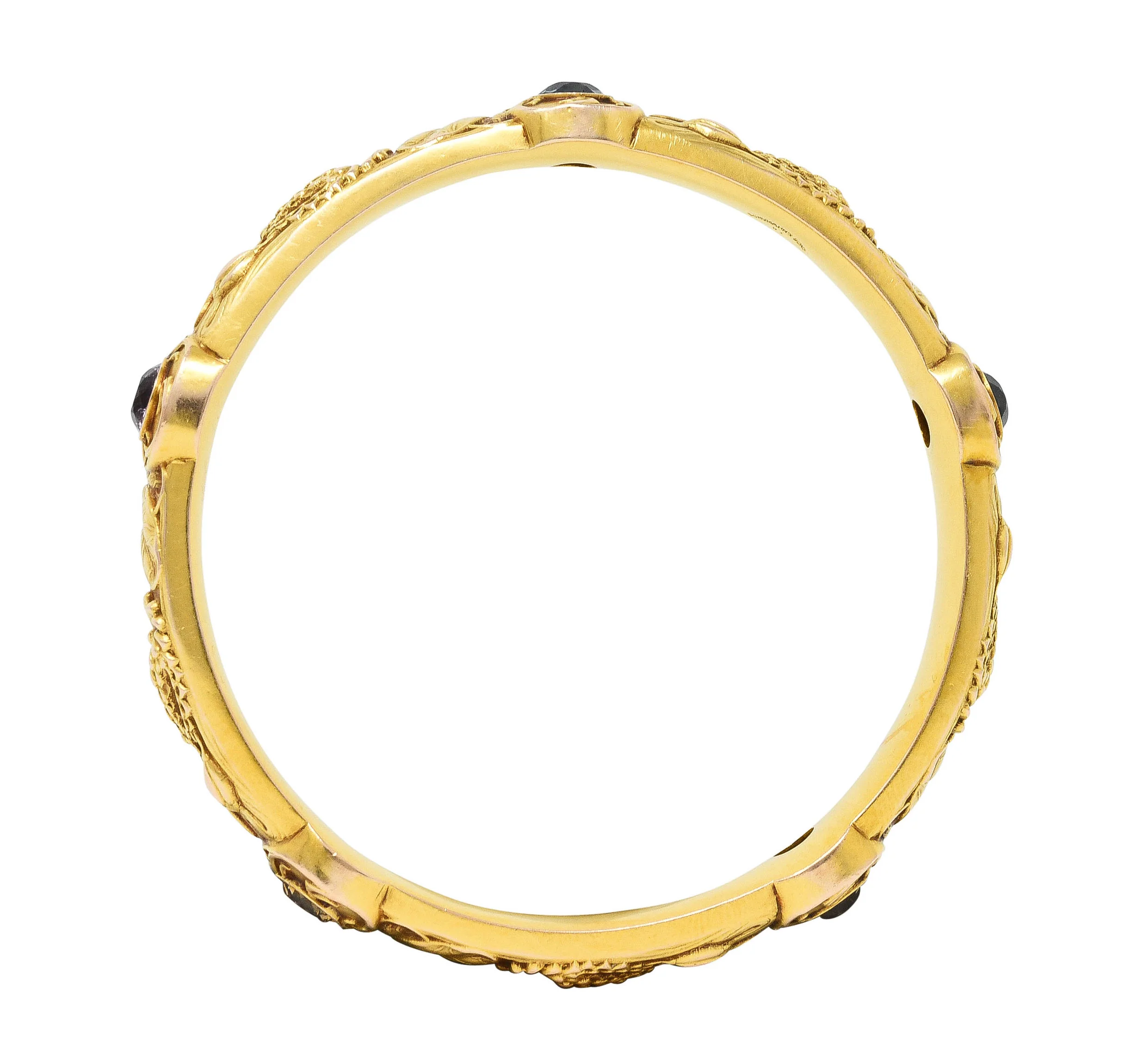 Schumann Son's Riker Bros. Art Nouveau Multi-Color Montana Sapphire 14 Karat Yellow Gold Floral Pad Lotus Antique Bangle Bracelet - Image 8
