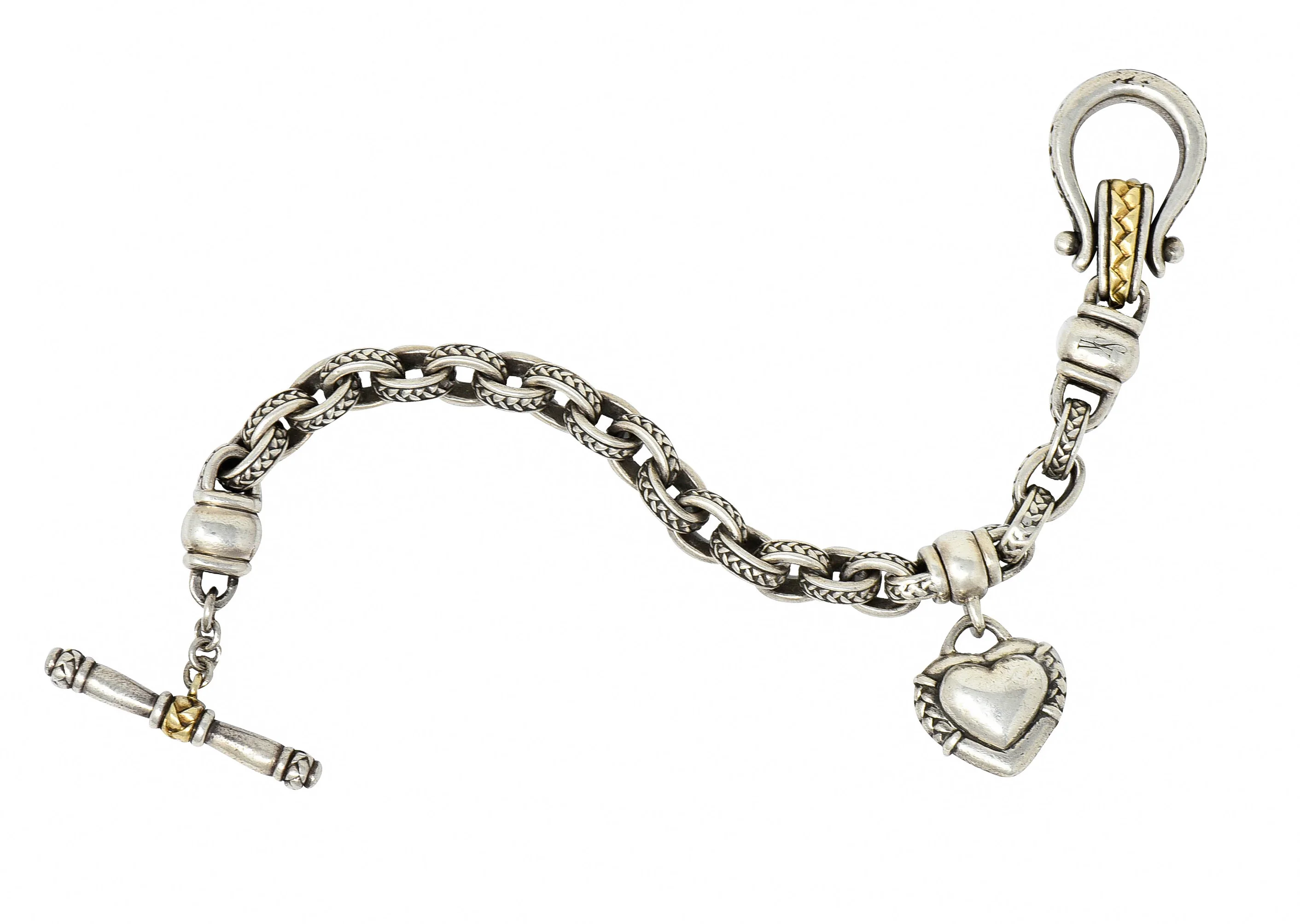 Scott Kay Sterling Silver 18 Karat Gold Heart Charm Bracelet - Image 11