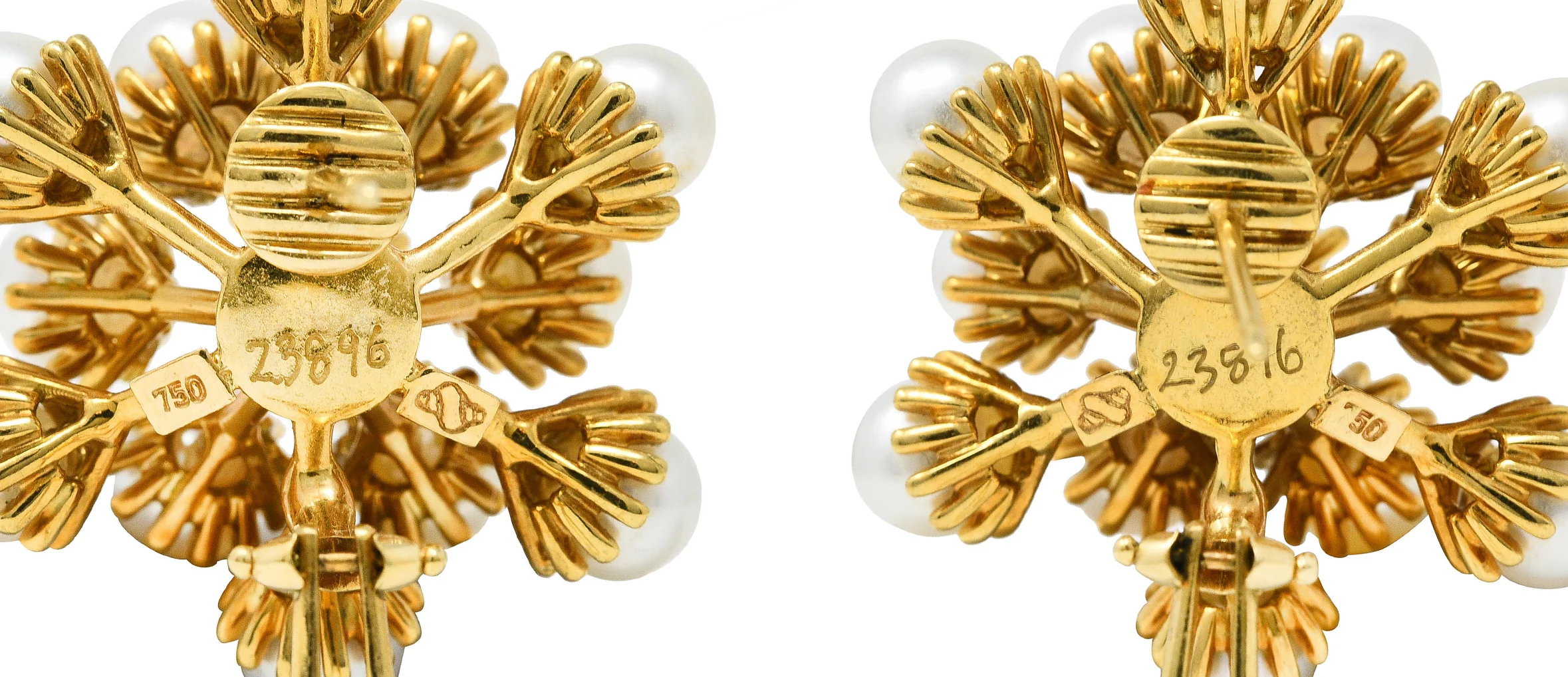 Seaman Schepps 1960's Pearl 18 Karat Yellow Gold Burst Cluster Vintage Earrings - Image 5