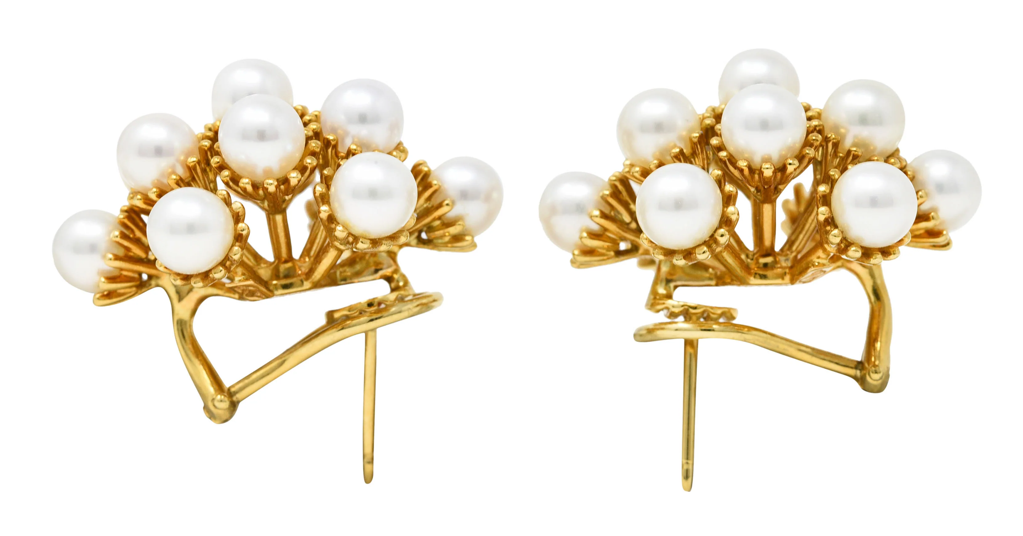 Seaman Schepps 1960's Pearl 18 Karat Yellow Gold Burst Cluster Vintage Earrings - Image 6