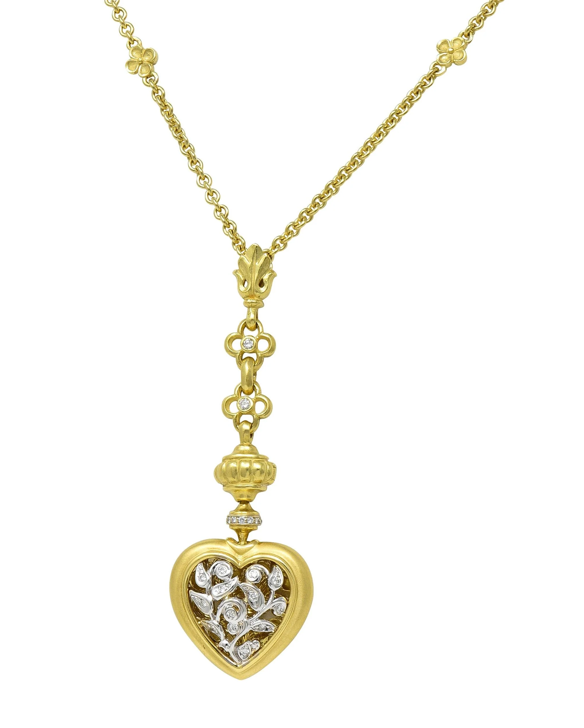 SeidenGang 1990s 1.15 CTW Diamond 18 Karat Yellow Gold Interchangeable Vintage Heart Pendant Necklace - Image 13