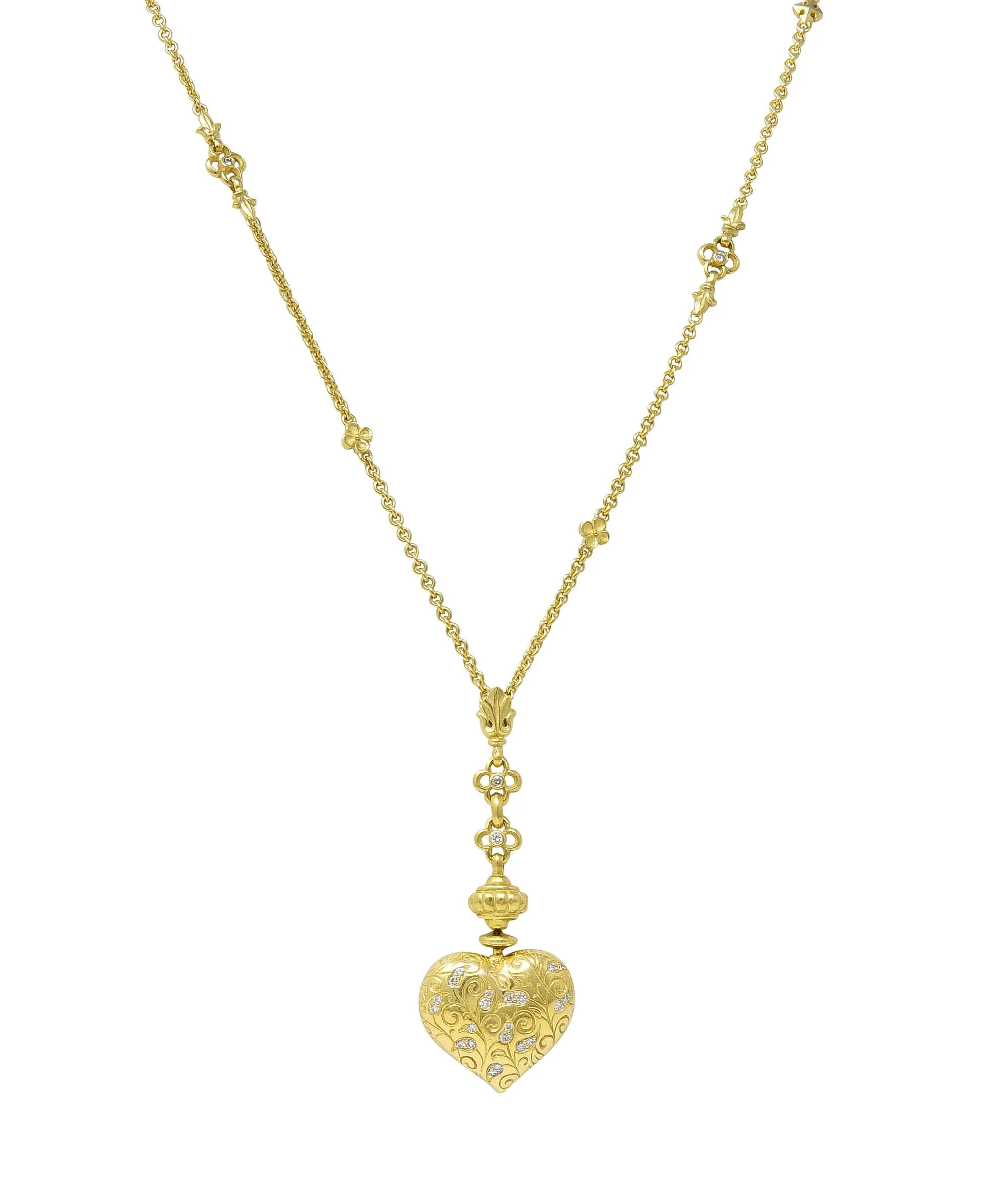 SeidenGang 1990s 1.15 CTW Diamond 18 Karat Yellow Gold Interchangeable Vintage Heart Pendant Necklace - Image 3