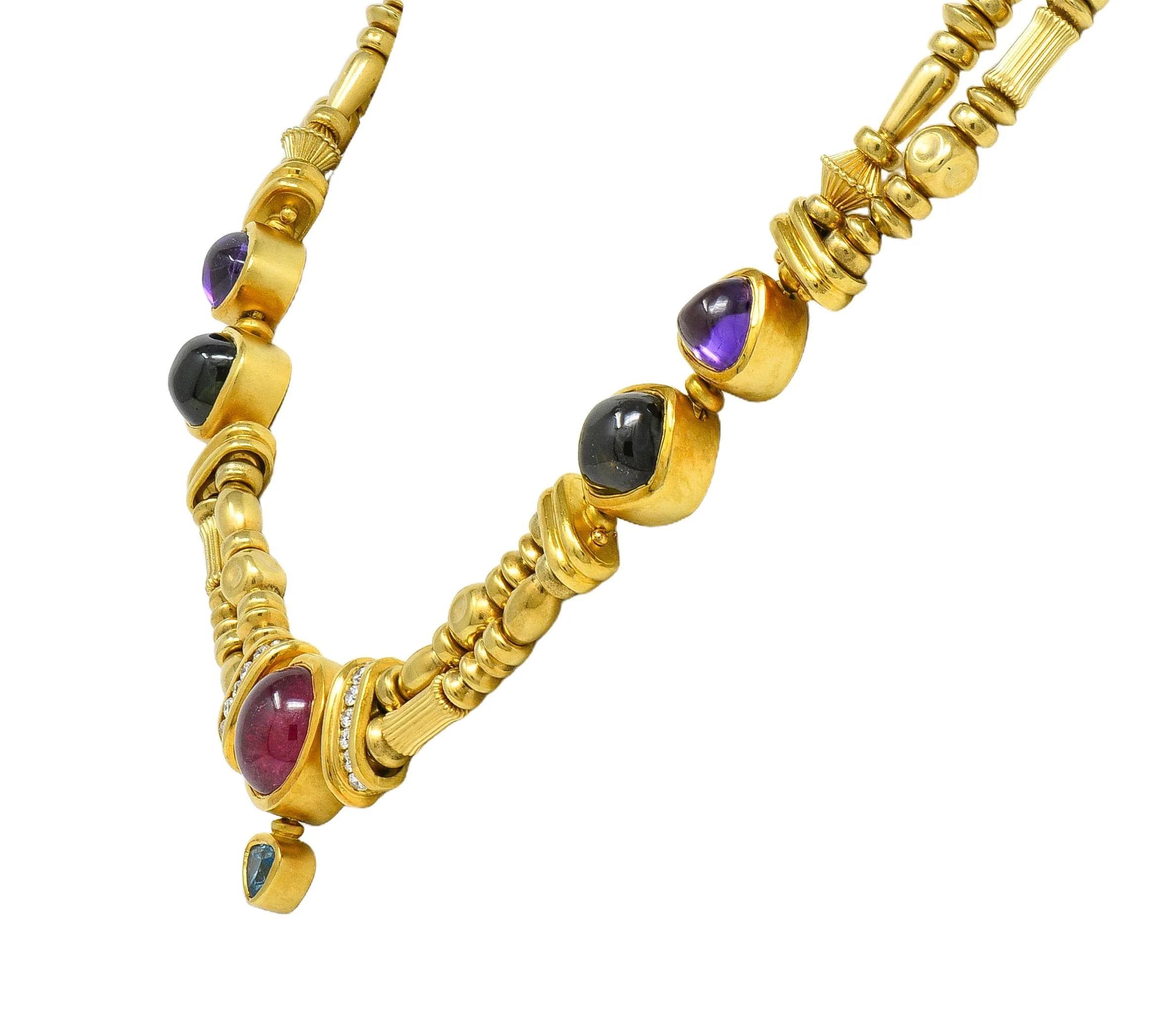 SeidenGang 1990's Diamond Multi-Gem 18 Karat Yellow Gold Vintage Multi-Strand Station Necklace - Image 4