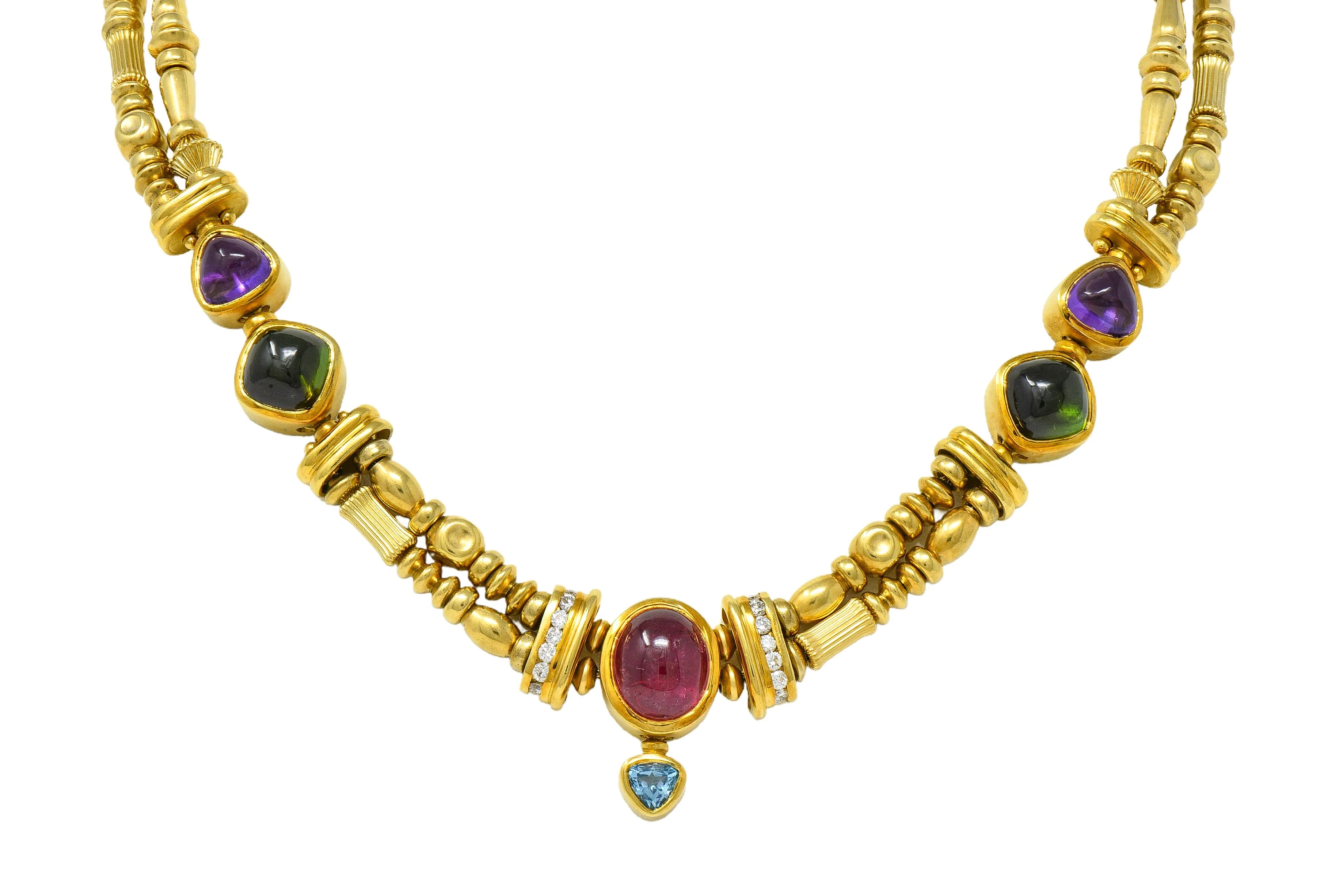 SeidenGang 1990's Diamond Multi-Gem 18 Karat Yellow Gold Vintage Multi-Strand Station Necklace - Image 9