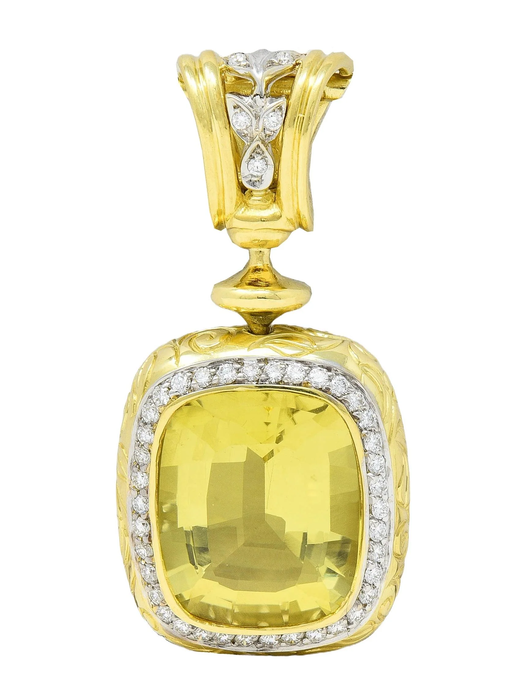 SeidenGang 1990's Lemon Quartz Diamond 18 Karat Two-Tone Gold Vintage Enhancer Pendant
