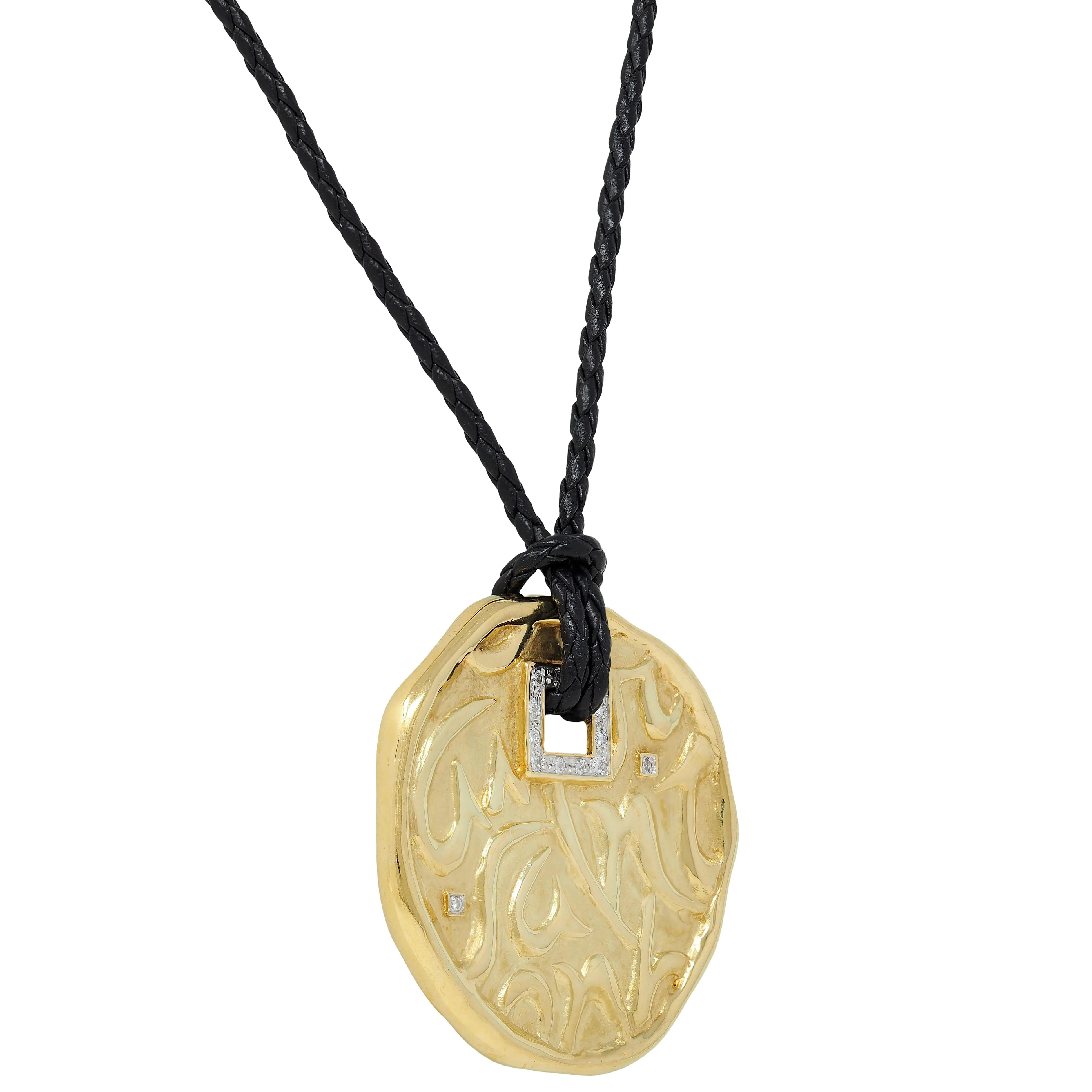 SeidenGang 2000's Diamond 18 Karat Yellow Gold Leather Cord Circle Of Love Pendant Necklace - Image 4