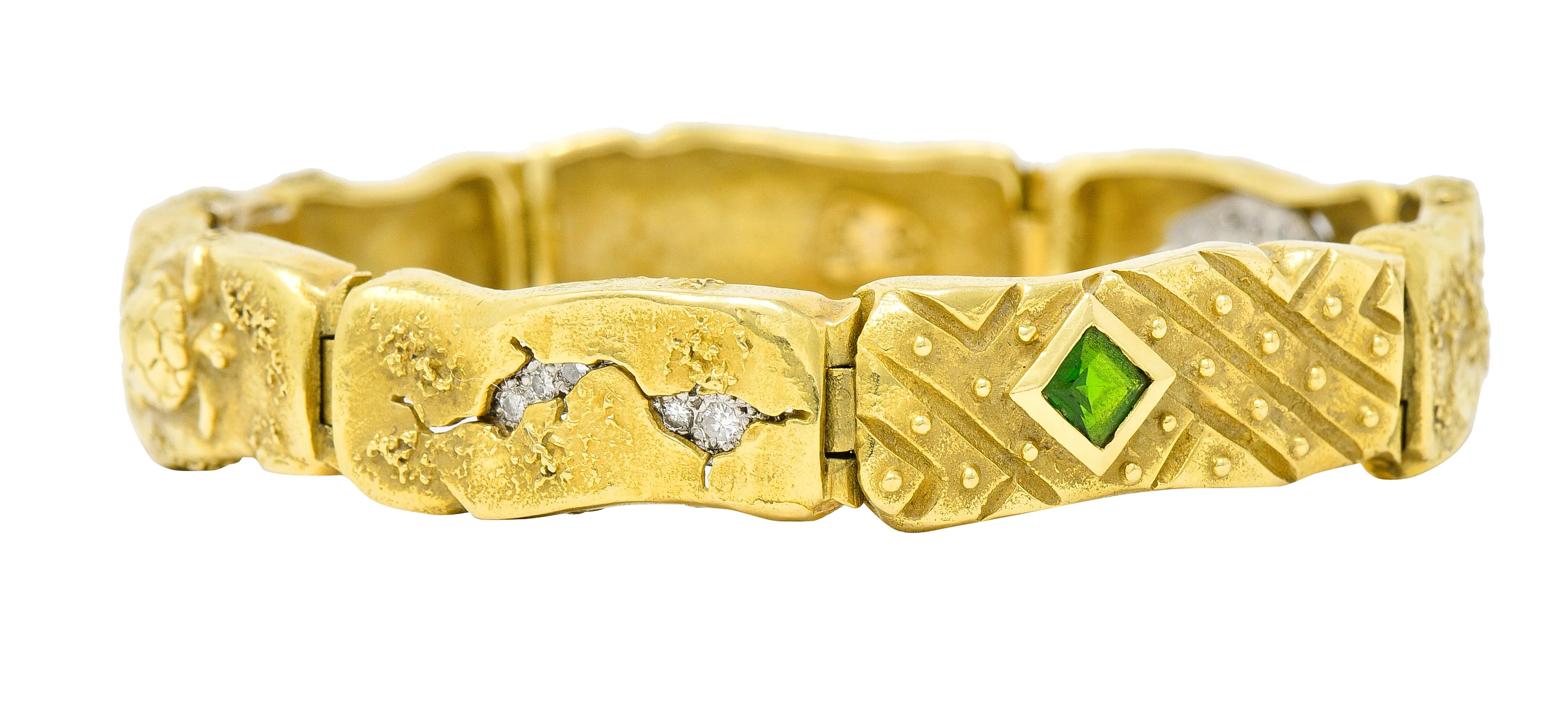 SeidenGang Peridot Diamond 18 Karat Gold Platinum Odyssey Zeus Turtle Bracelet - Image 4