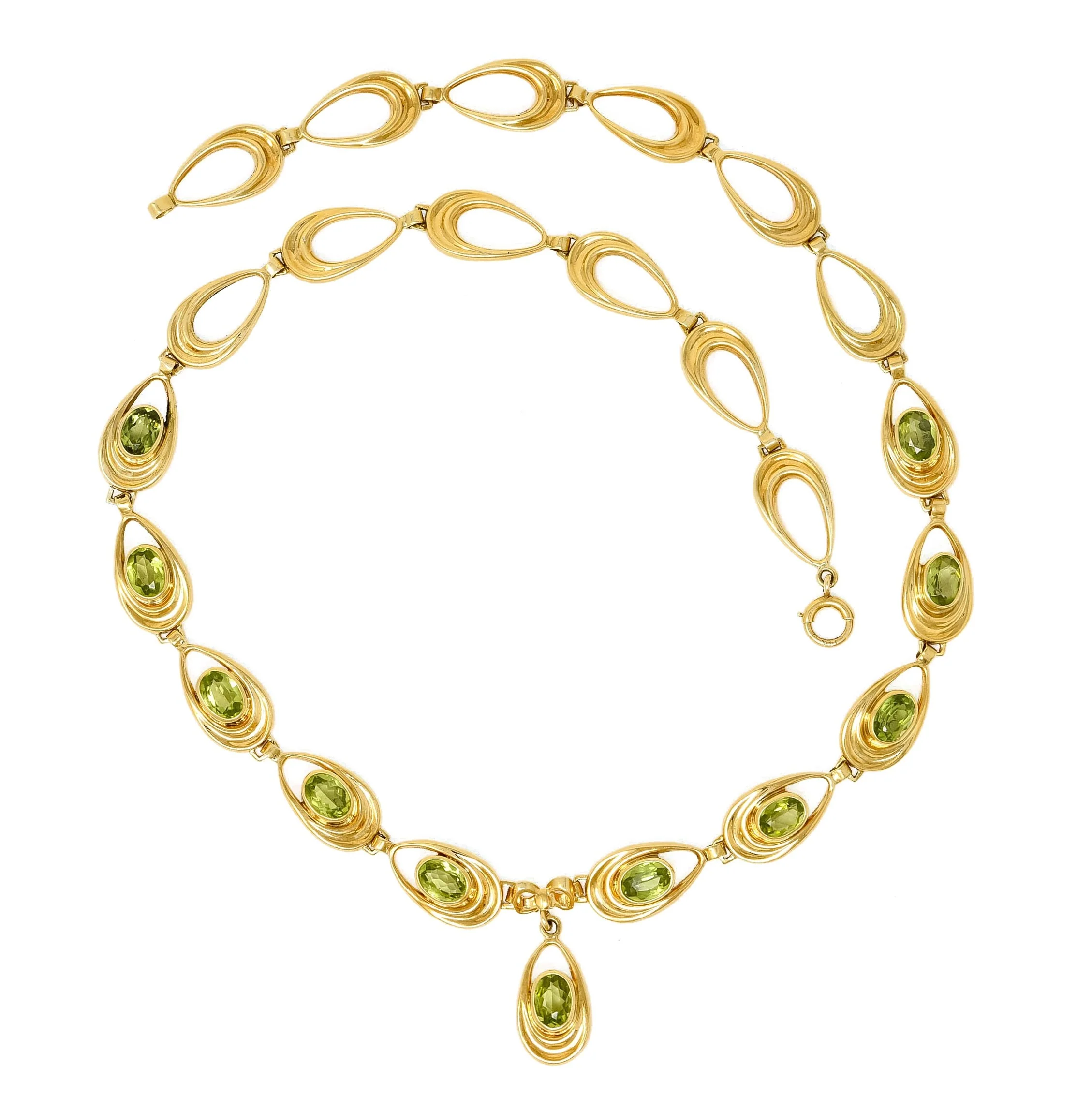 Shreve Crump & Low Retro Peridot 14 Karat Yellow Gold Oval Link Drop Necklace - Image 9