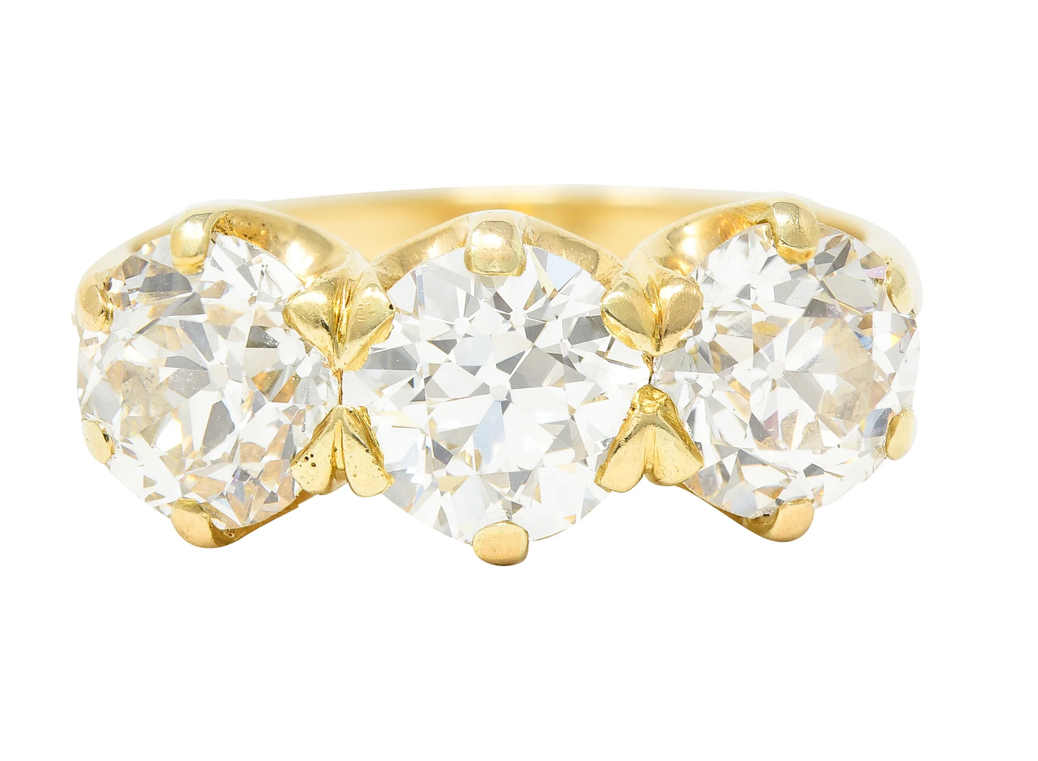 Shreve Crump & Lowe Victorian 3.58 CTW Old European Diamond 14 Karat Yellow Gold Belcher Antique Ring