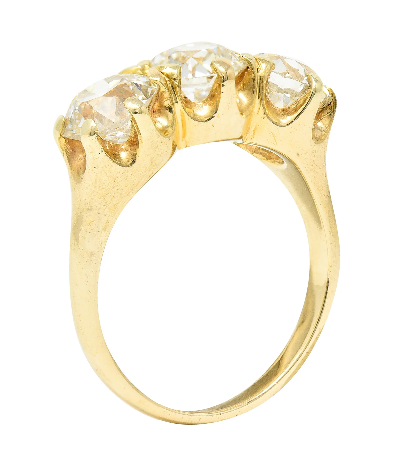 Shreve Crump & Lowe Victorian 3.58 CTW Old European Diamond 14 Karat Yellow Gold Belcher Antique Ring - Image 10