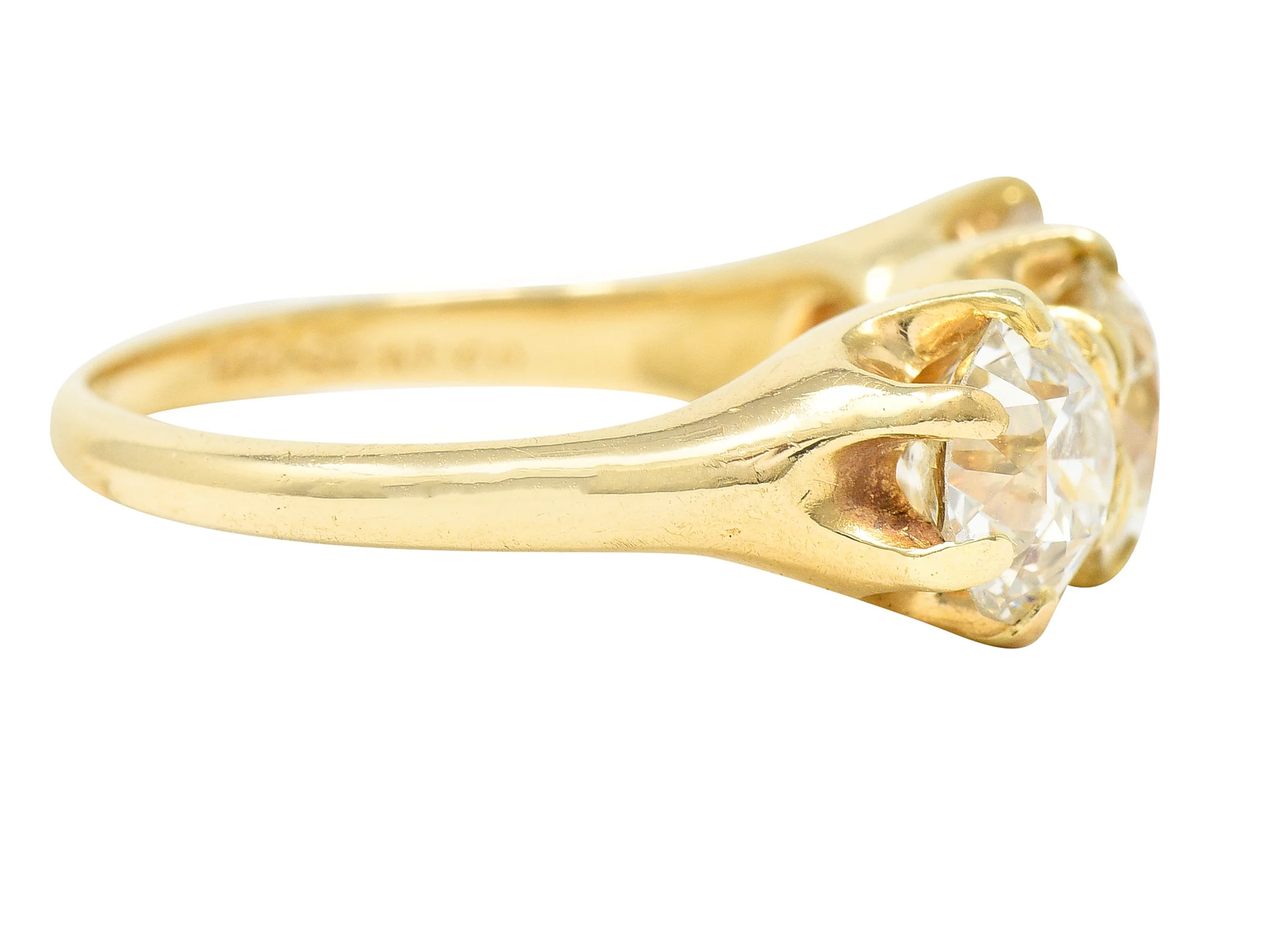 Shreve Crump & Lowe Victorian 3.58 CTW Old European Diamond 14 Karat Yellow Gold Belcher Antique Ring - Image 3